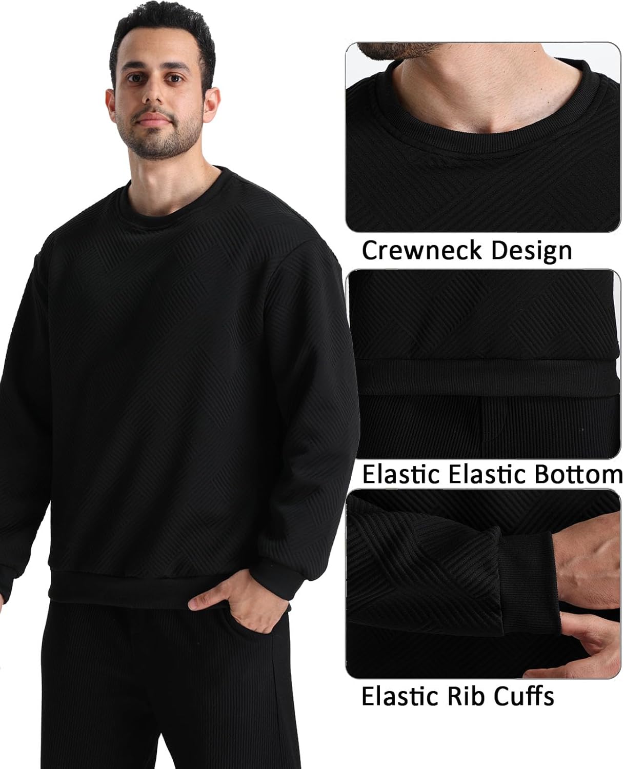 Men's Crewneck Sweatshirts Long Sleeve Pullover Crew Neck Sweatshirt Geometric Texture Casual Sweat Shirt - Image 5