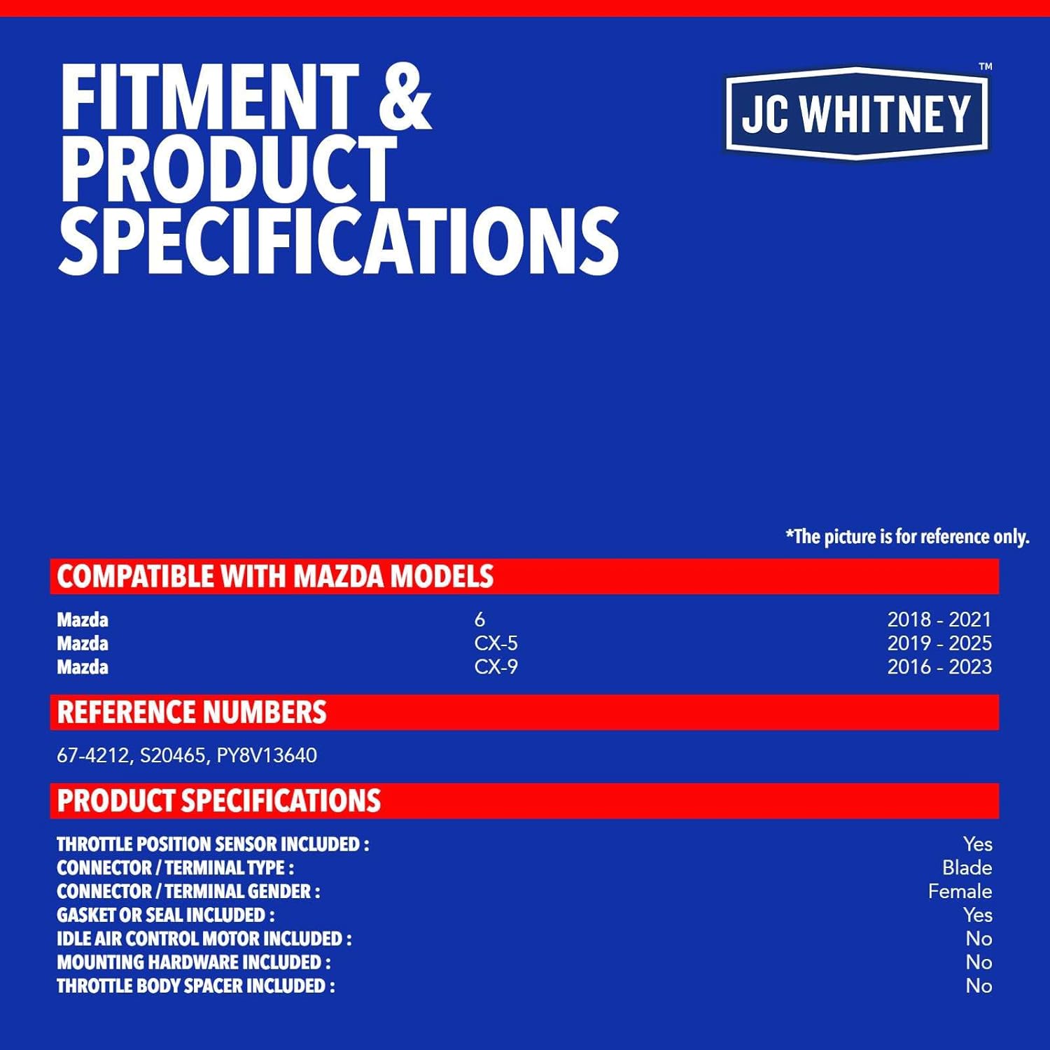 JC Whitney JFBAJCWTHB00011 Throttle Body - Compatible with Mazda 6 2018-2021, CX-5 2019-2025, CX-9 2019-2022 - 2.5L