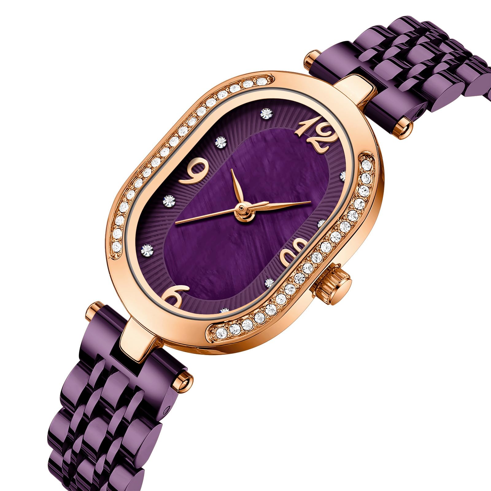 FANMIS Reloj casual de cuarzo impermeable de acero inoxidable con diamantes de imitación para mujer (morado)