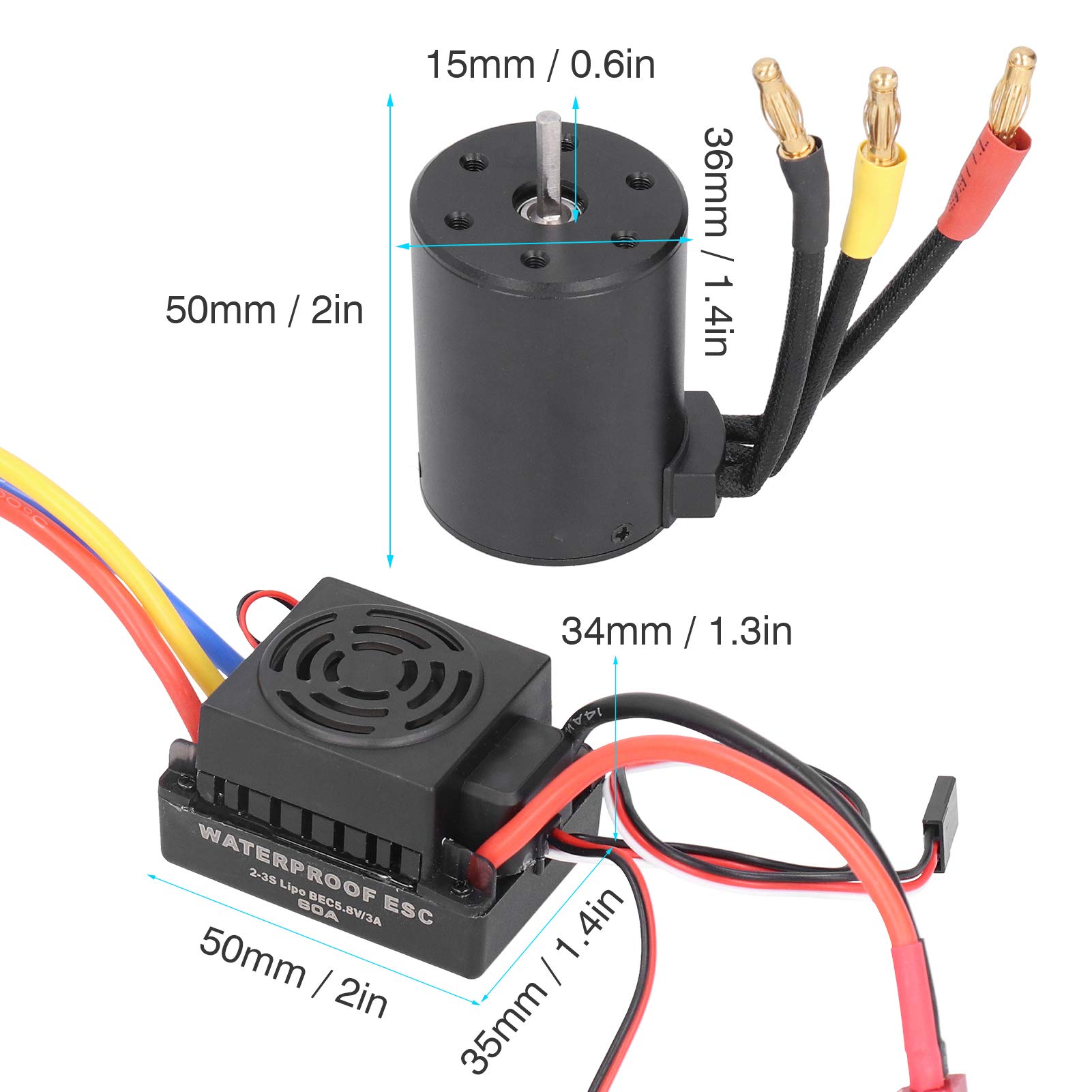 3650 Set di parti ESC brushless impermeabile 3900KV per motore brushless 60A per auto RC 1/10
