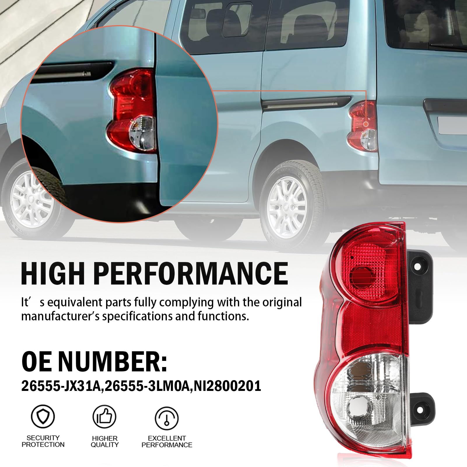 Fanale Posteriore Sinistro per NISSAN NV200 2009-2021 Fari Posteriori Lato Driver Luci Posteriori per 26555-JX31A,26555-3LM0A,NI2800201 Fanali Posteriori Sostituzione
