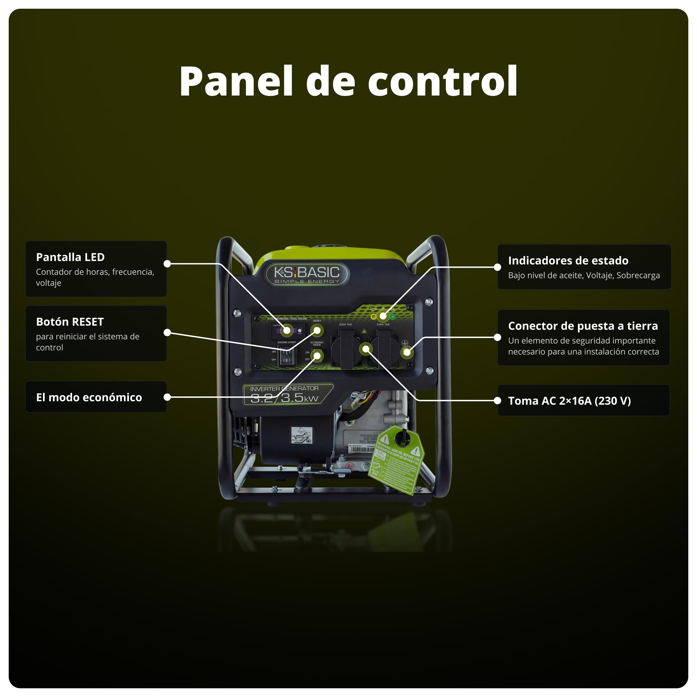 Könner & Söhnen KSB 35i - Generador de corriente de gasolina de 4 tiempos, 7 CV con regulador automático de voltaje, protección contra falta de aceite,3500 W, 2 x 16 A (230 V) Euro V