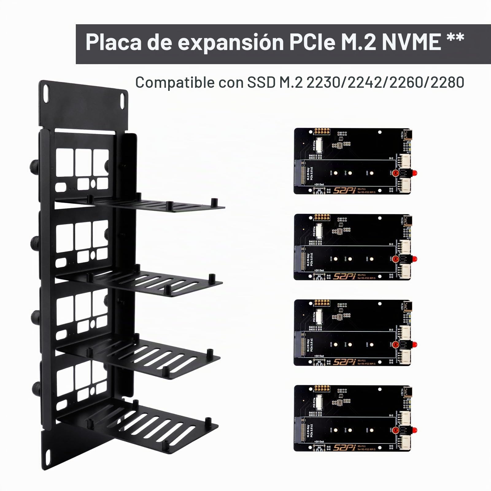 GeeekPi 10 Inch 2U Rackmount for Raspberry Pi 5, with 4 PCS PCIe to M.2 NVMe SSD Adapters, Holds up to 4 Raspberry Pi 5 Boards, Compatible with DeskPi RackMate T1/T0/T2/10 Inch Server Rack
