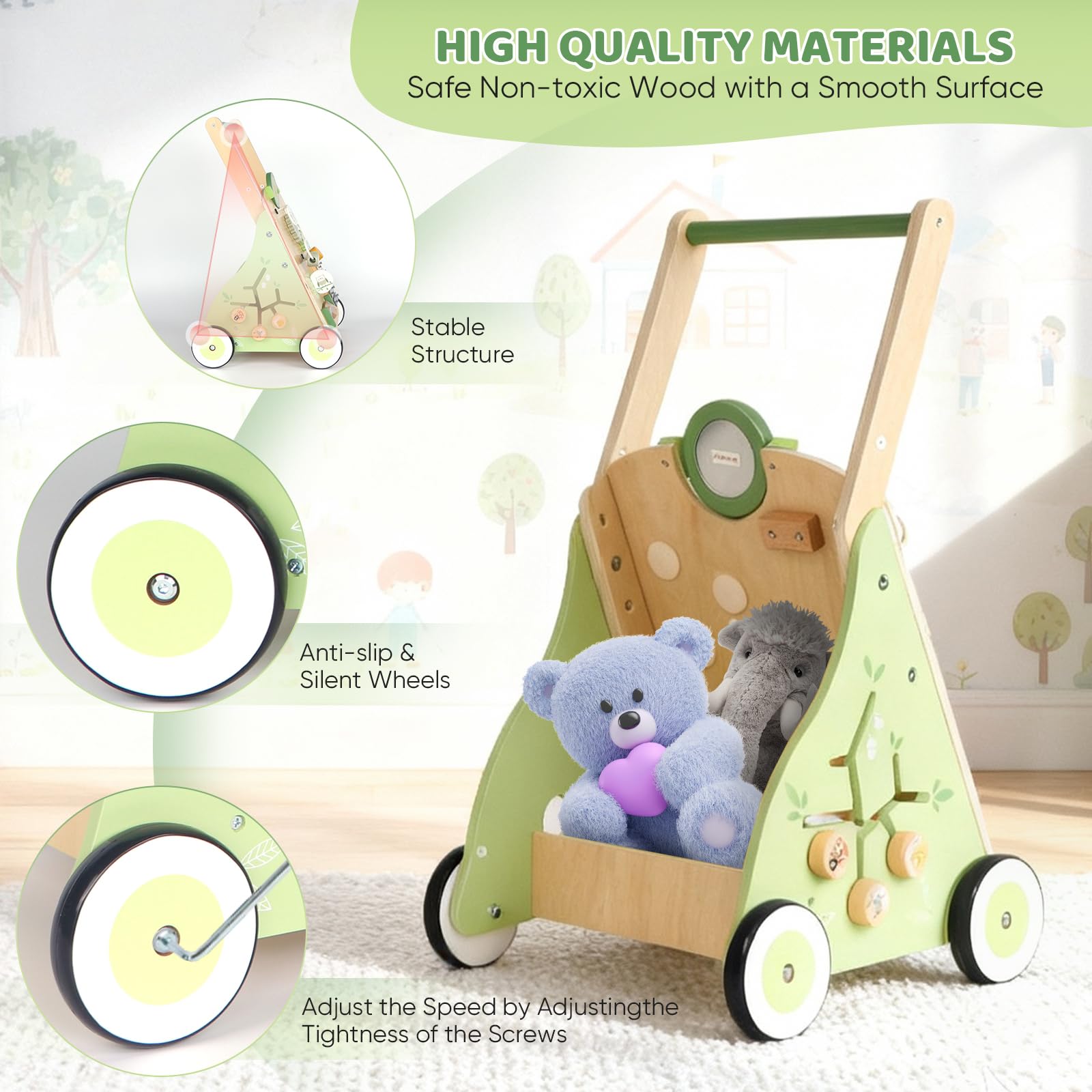 Lauflernwagen Baby Mit 9 In 1 Lauflernhilfe | Aus Holz,Mit Activity,Mit Montessori Spielzeug Multifunktion,Baby Walker Für Babys Ab 12 Monaten