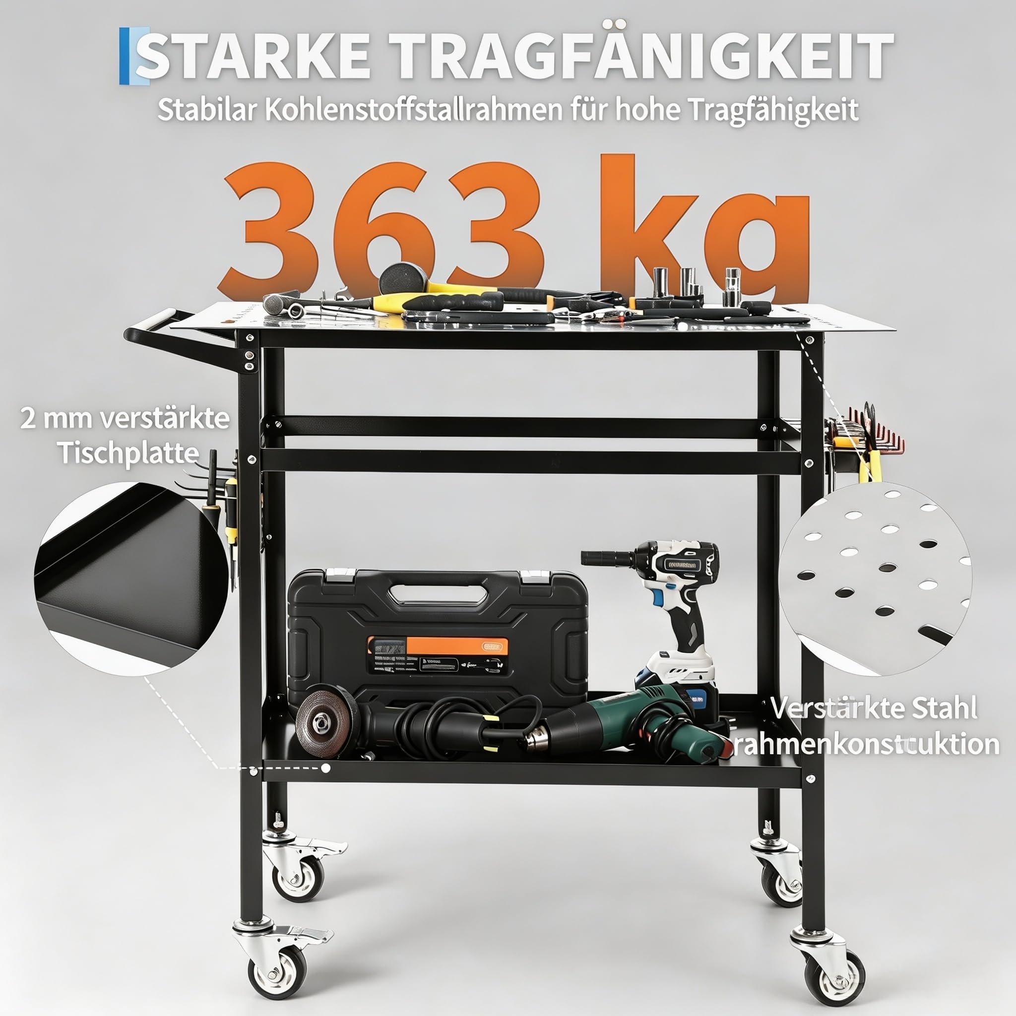 Schweißtisch 91x61 cm – Mobile Schwerlast-Werkbank 363 kg