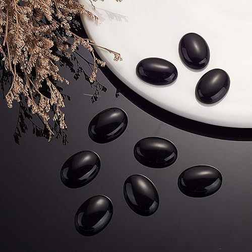 Miniatura 6 de LiQunSweet 20 cuentas de ágata negra sueltas y lisas con forma ovalada de cabujones con parte trasera plana sin agujero, dijes a granel para