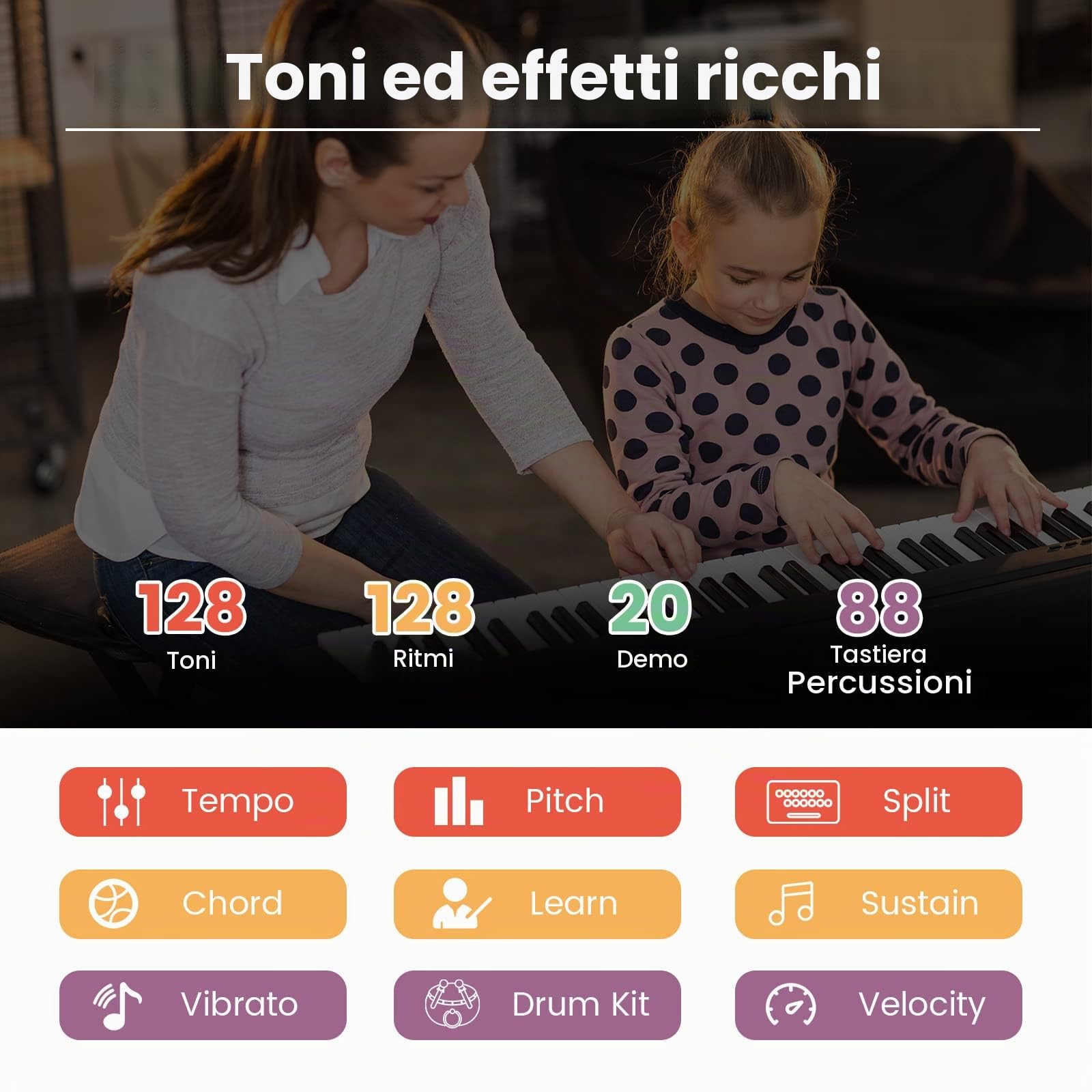 RELAX4LIFE Pianoforte Digitale 88 Tasti Semi-Pesati Pieghevole e Portabile con Custodia, Leggio, Sustain Pedali, Modalità di Insegnamento,MP3/USB/MIDI/Bluetooth, Nero