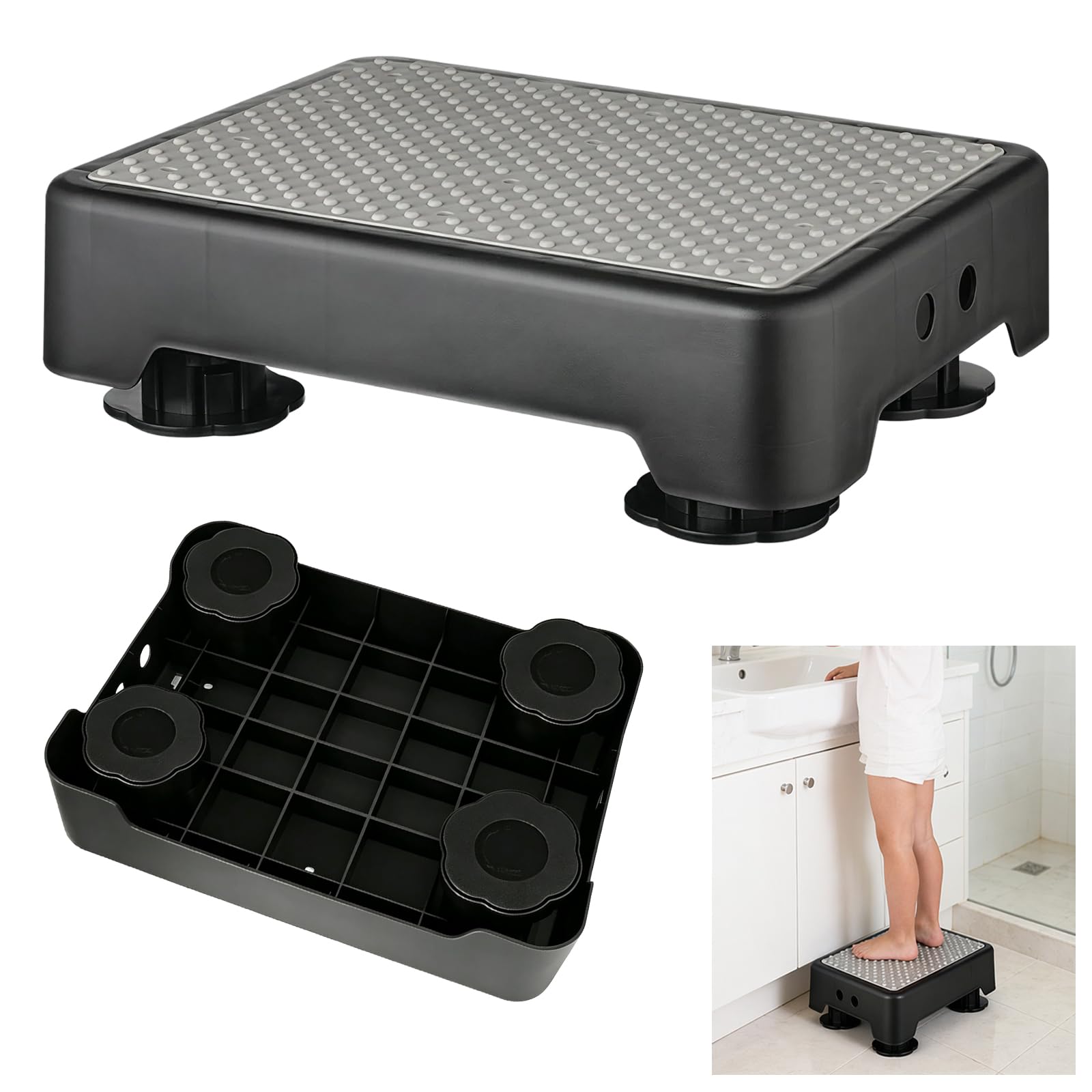 RANJIMA Marchepied Phosphorescent avec 3 Niveaux réglables en Hauteur | Marchepied antidérapant, charge maximale 200 kg, repose-pieds pour personnes âgées, enfants, douche, aide à la montée
