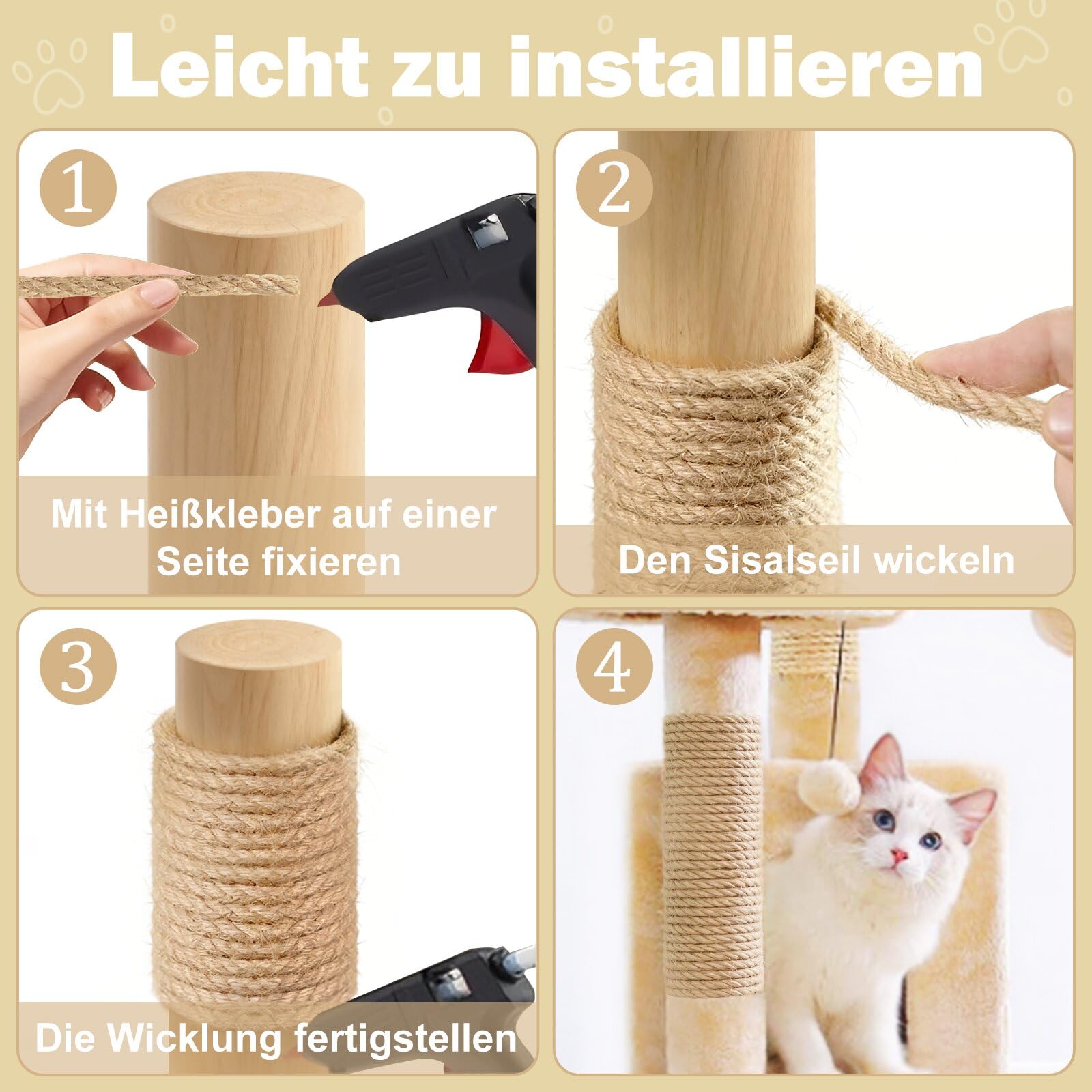Corda in sisal per tiragraffi, 6 mm x 10 m, per tiragraffi di gatti, fai da te, decorazione per la casa (10 m)