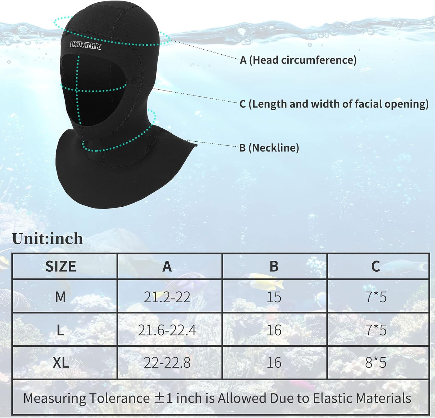 LIXUFRHK Neoprene Wetsuit Scuba Diving Hood for Men Woman Diving Snorkeling Kayaking Swimming Sailing Canoeing Surfing Water Sports : Sports & Outdoors