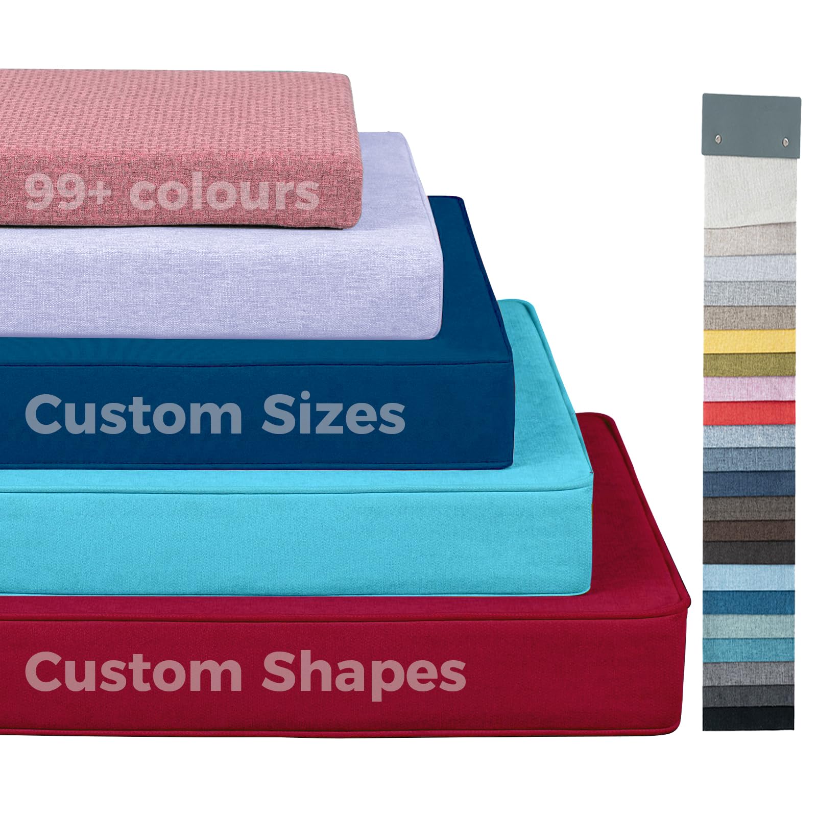 HKX Custom Cushion for Patio Chairs, Indoor Bay Window Bench Cushion, Sofa Pads, 99+ Colors Waterproof PU Linen Fabric Optional Anti-Slip, Straps