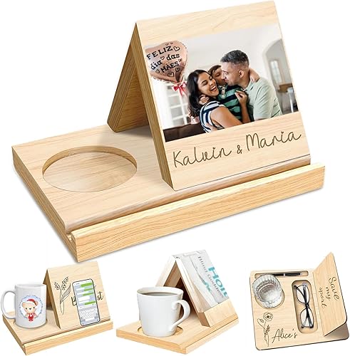 Miniatura 1 de Soporte triangular personalizado de madera de roble macizo, estantería personalizada para libros, estantería con nombre de texto grabado con soporte