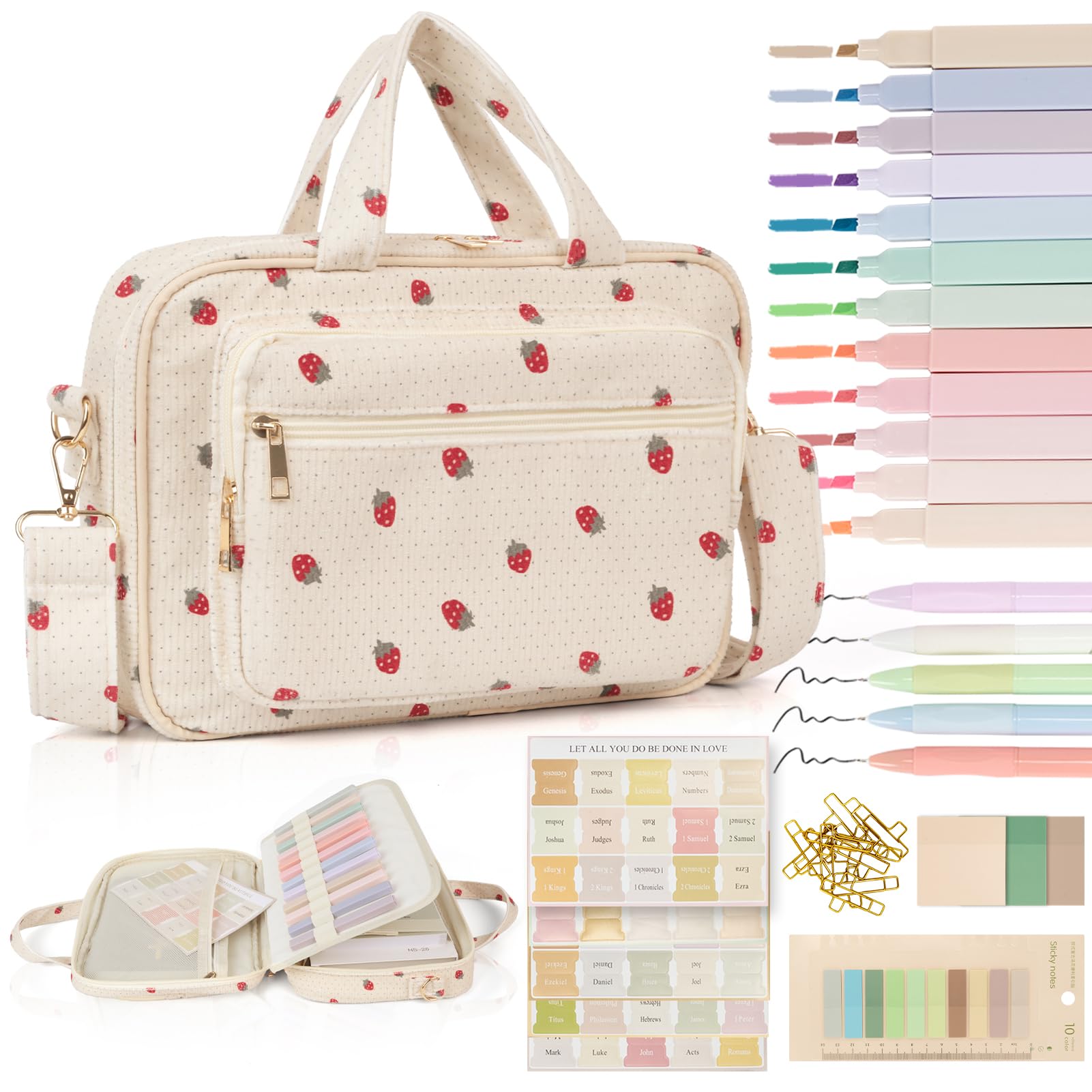 Bible Cover Case for Women Bible Study Supplies Organizer Bible Bags Corduroy Bible Carrying Case for Girls Christian Gifts