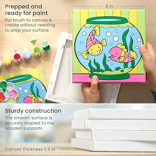 Miniatura 4 de ARTEZA Kids Kit de pintura de criaturas acuáticas, 4 lienzos de 8 x 8 pulgadas, 24 pinturas acrílicas, 4 pinceles, 4 paletas, actividades para niños