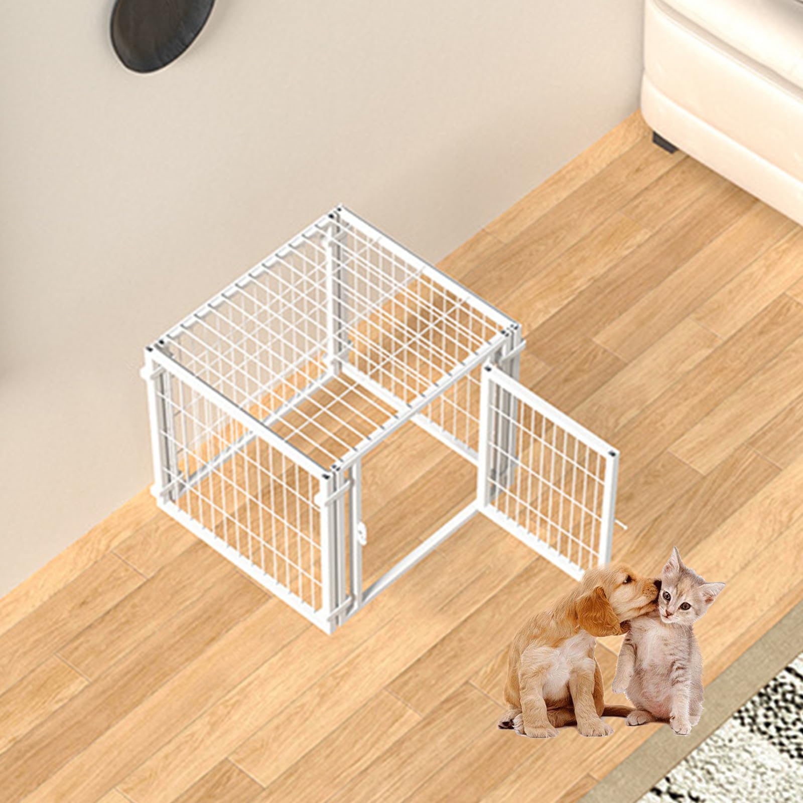 RUYICZB Dog Playpen Indoor, Pet Fence Puppy Exercise Pen for Yard Gate, Dog Cage for Small Medium Pets, Height Heavy Duty Crates with Doors Metal Dog Pen for Camping, RV, Outdoor,White,50x50x50cm