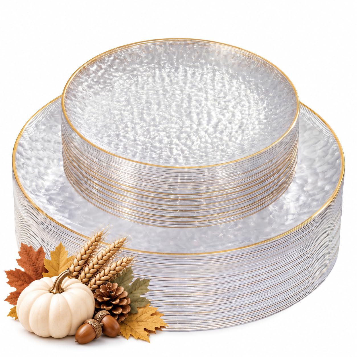 Rubtlamp 60Pcs Clear Plastic Plates,Clear Disposable Plates With Gold Rim