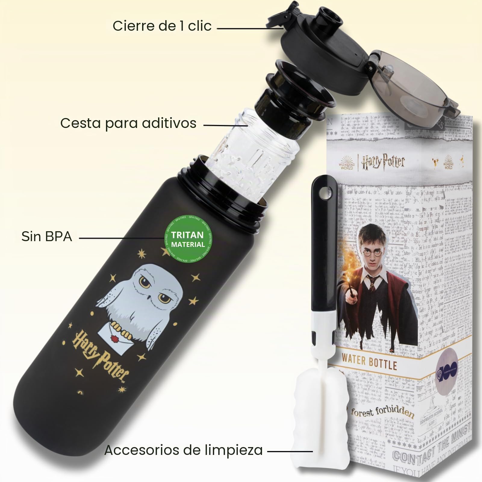 MOMO WAY Wizarding World Botella De Agua Tritan Reutilizable Deportiva Sin BPA Con Inserto De Fruta Para Niños Gimnasio Oficina Colegio Yoga Harry Potter 1000ml
