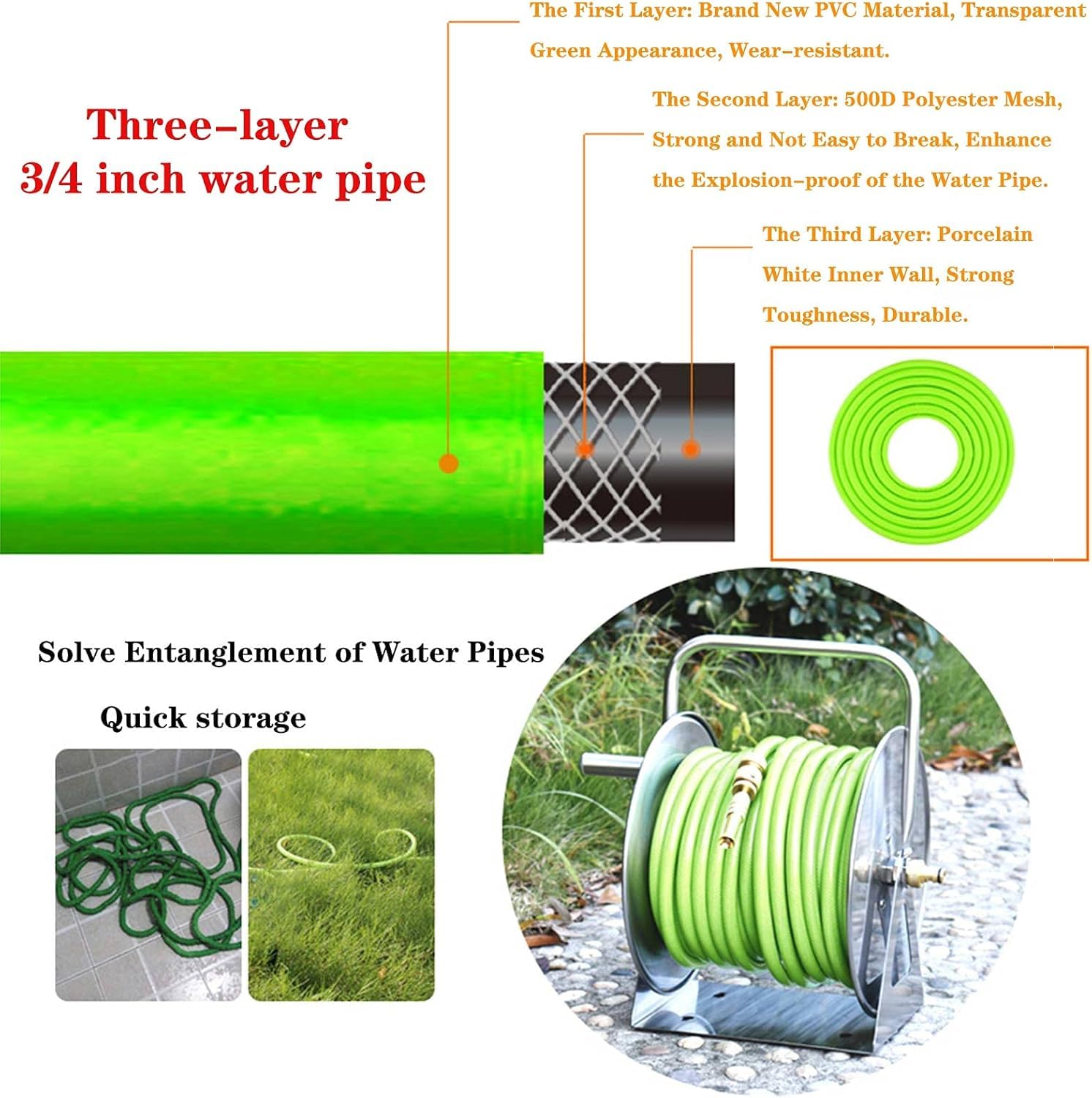Carrete de Manguera de Acero Inoxidable para Montaje en Pared, Soporte para Manguera de jardín con Estante de Almacenamiento, Carrete de Manguera de Agua de Metal portátil para Montaje en pa