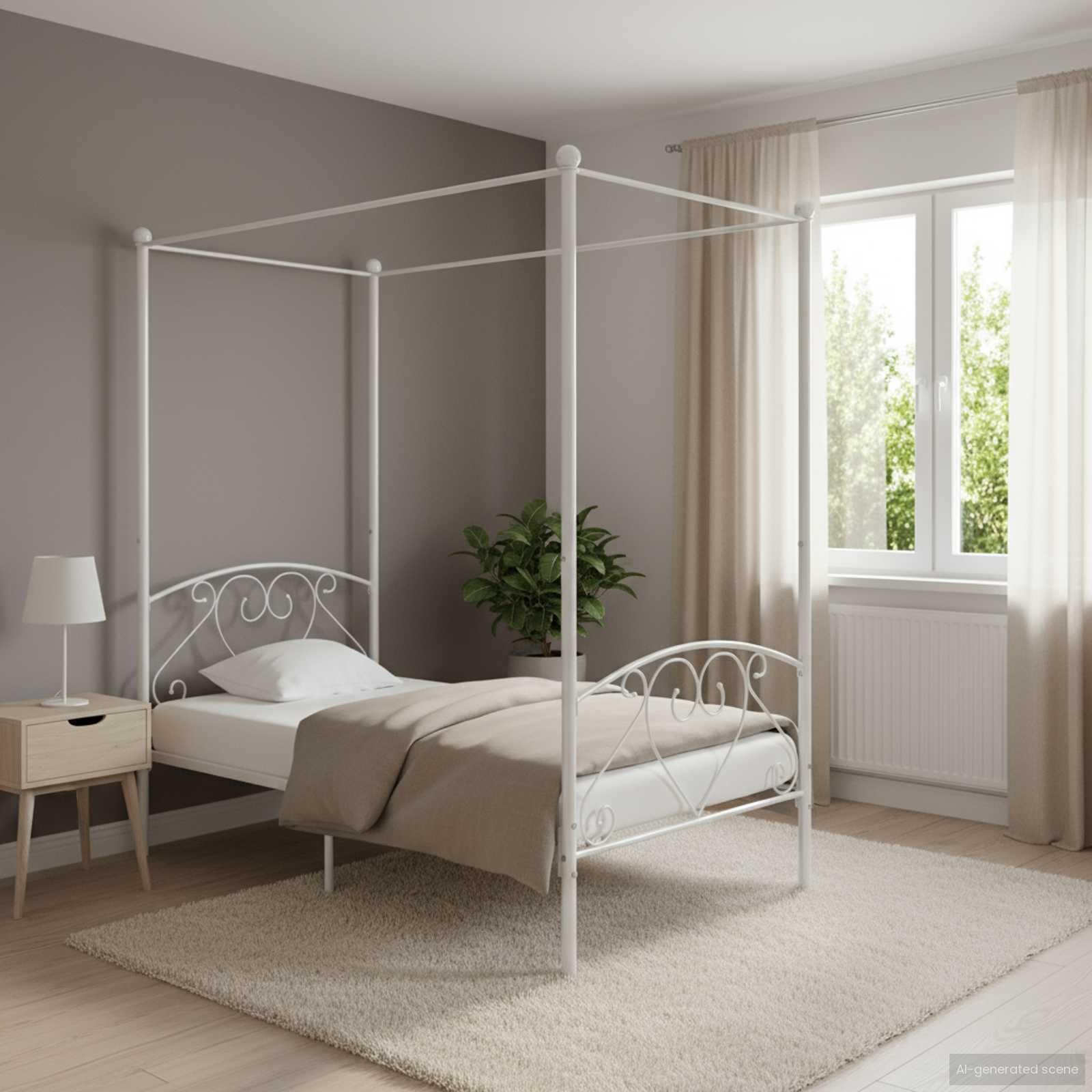 vidaXL Himmelbett Bett Bettgestell Doppelbett Metallbett Bettrahmen Lattenrost Schlafzimmerbett Schlafzimmermöbel Ehebett Weiß 120x200cm