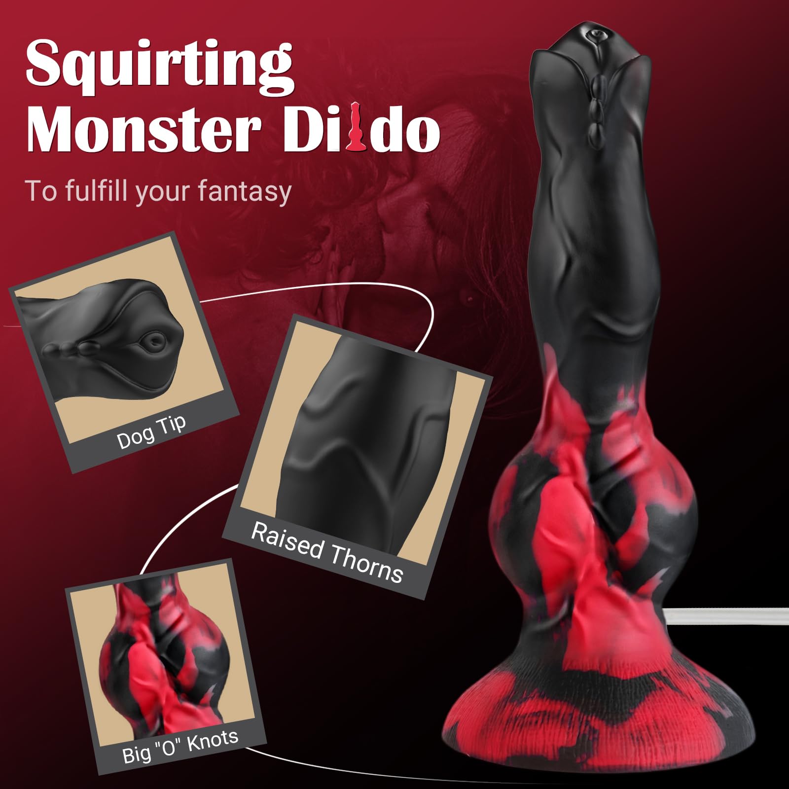 Squirting Monster Dildo Sex Toys, 8.3'' Silicone Ejaculating Fantasy Dildo Soft with 2 Knots, Beginners Dog Cumming Dildos with Suction Cup for G Spot Anal, Adult Sex Toy for Women Men
