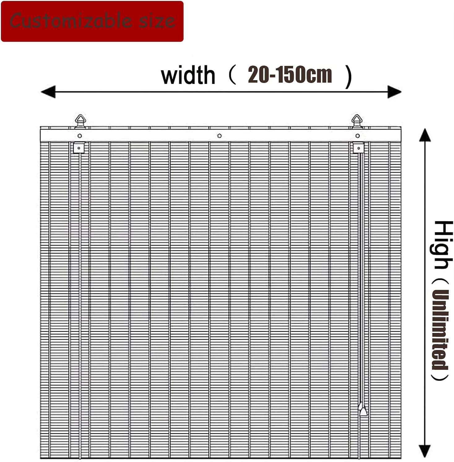 Bambus-Rollo Rollläden,Lichtdurchlässig Sichtschutz Bambusrollo,Fenster Rollo Ohne Bohren,Bambus Raffrollo Holzrollo, Garten-Sonnenschutz Jalousien,Decken- oder Wandmontage (W130xH100cm/51x39in)