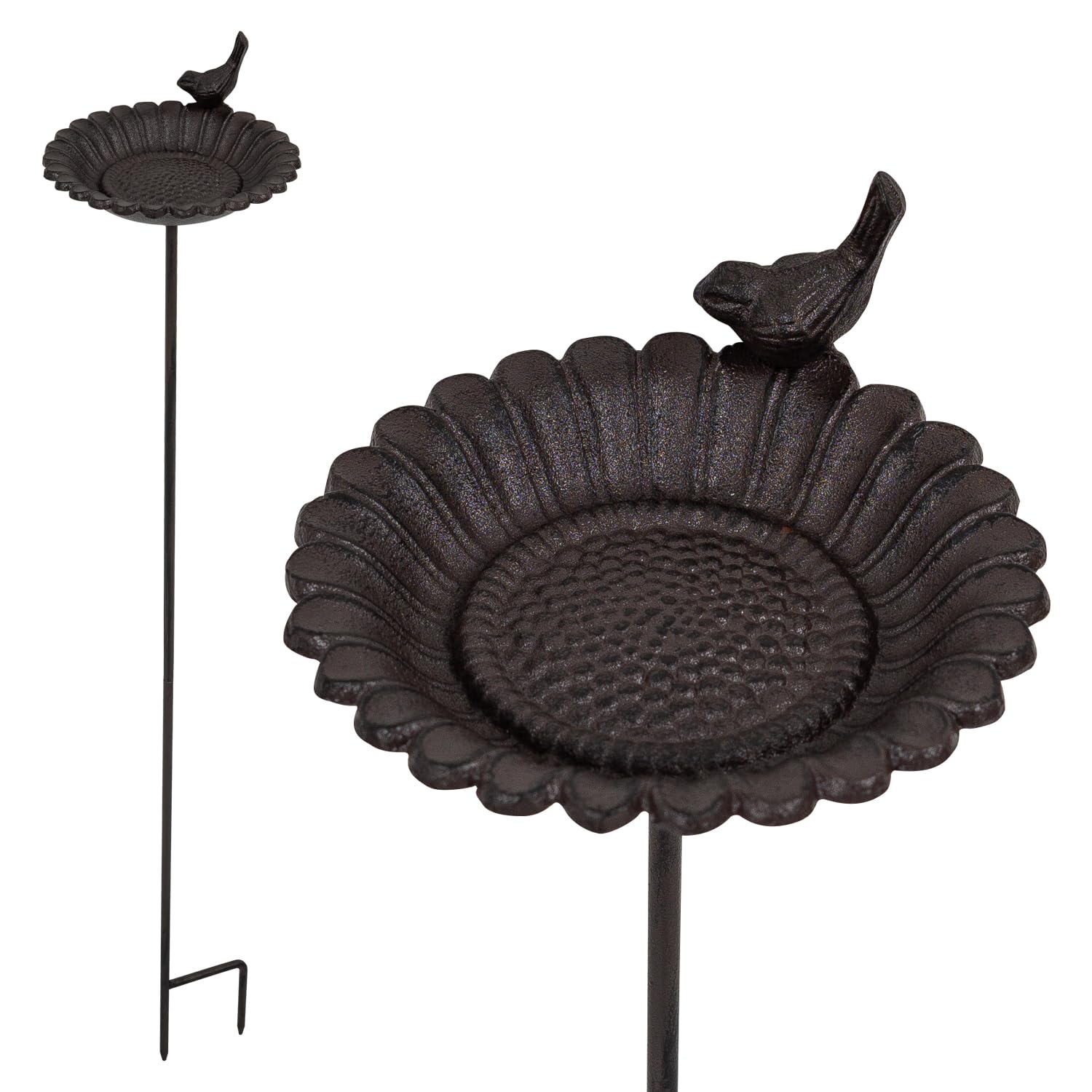 Woodside Cast Iron Garden Birth Bath, Decorative Feeding Seed Feeder Tray, Outdoor Water Bowl Dish