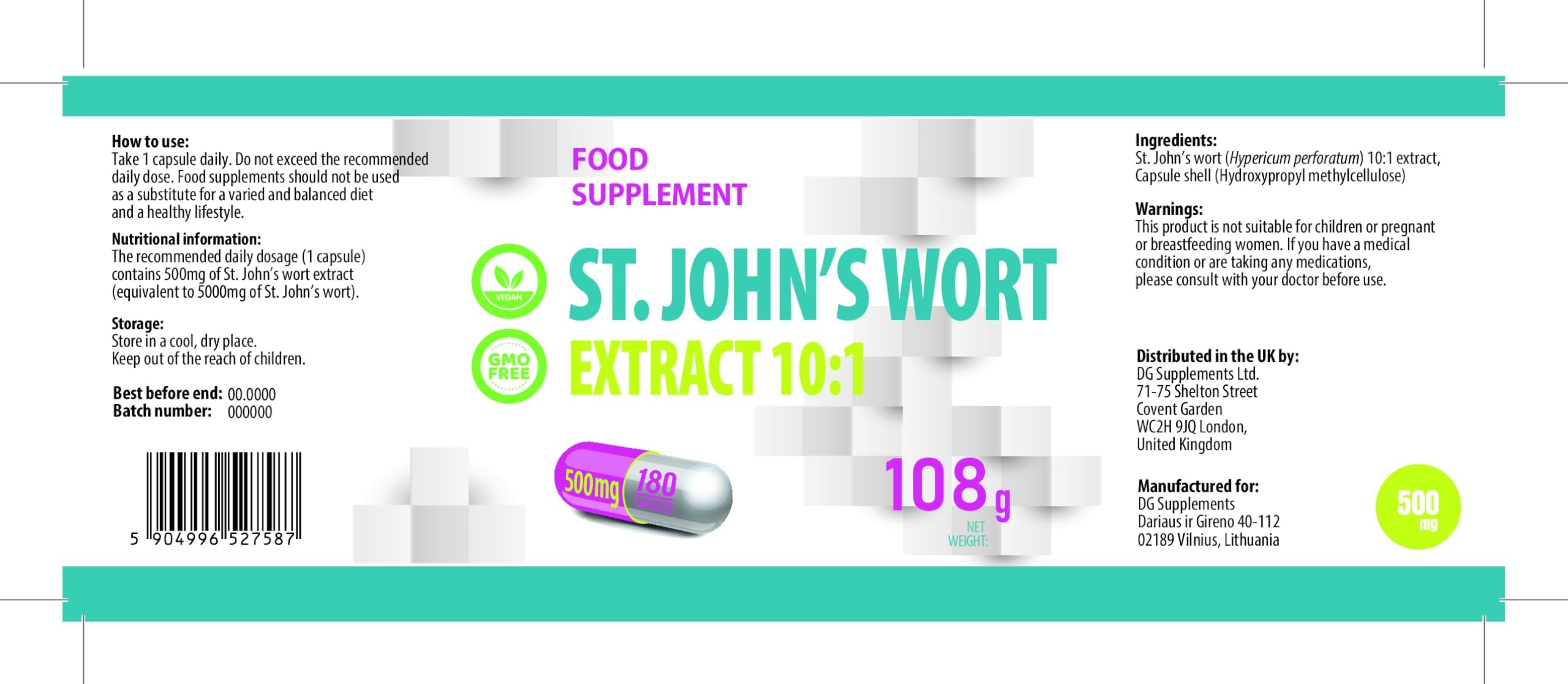 Iperico (Erba di San Giovanni) equivalente 5.000 mg (500 mg di estratto 10:1) 180 capsule vegane