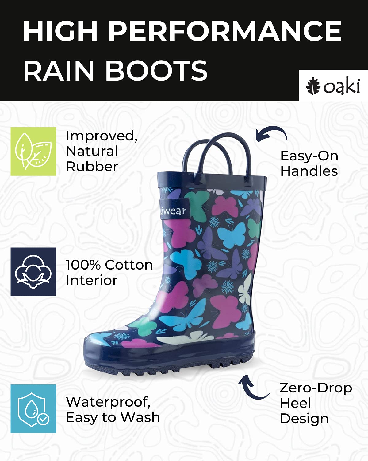 oakiwear Boys – Fácil Botas de Lluvia con Asas de Goma Azul Dinosaurios