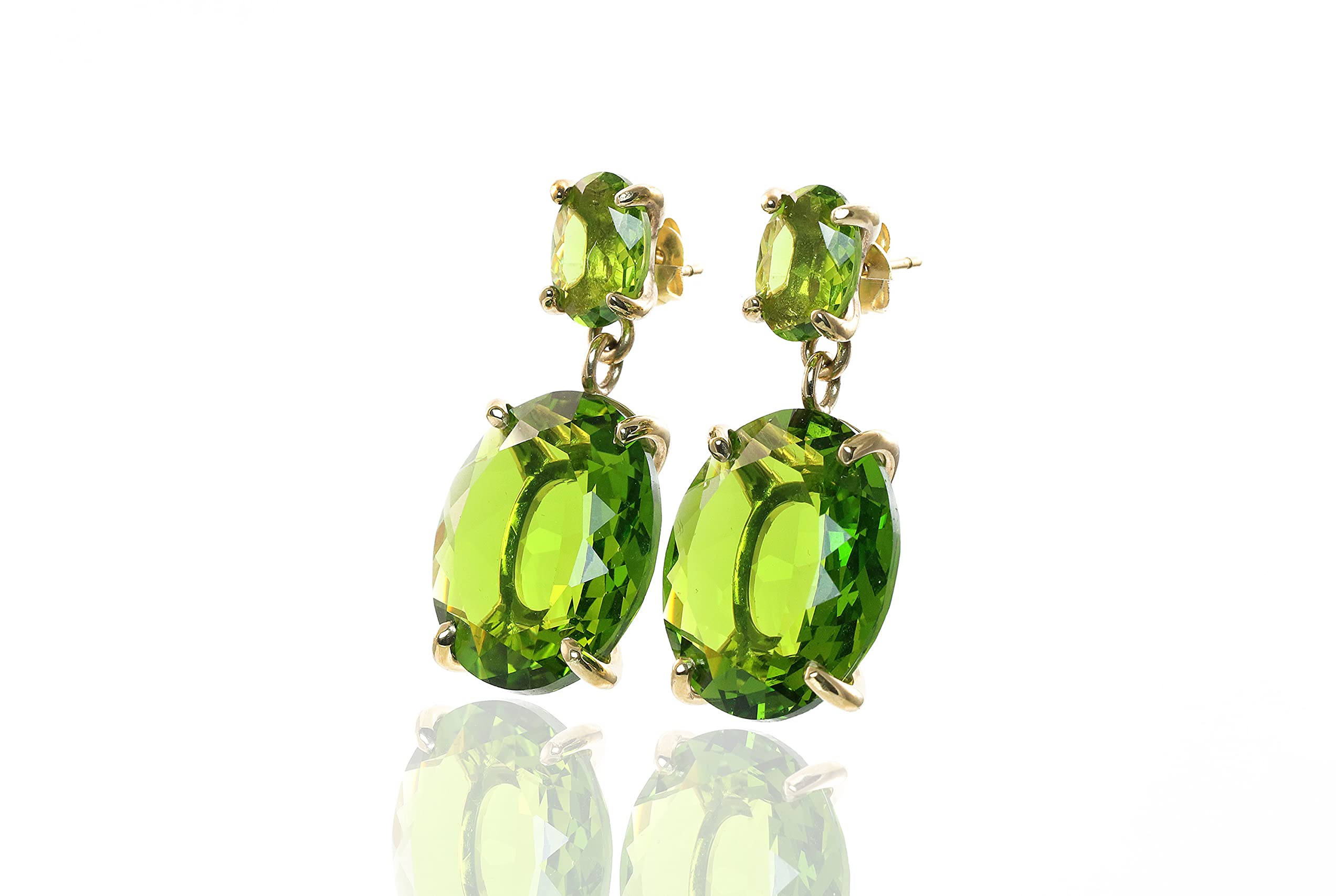 Anemone Pendientes de Peridot - Ovalada Doble Piedra Grandes Pendientes Colgantes - Lujosa Agosto Joyas de Nacimiento, Joyas de Piedras Preciosas, Joyas de Regalo para las Mujeres - Elija su Material