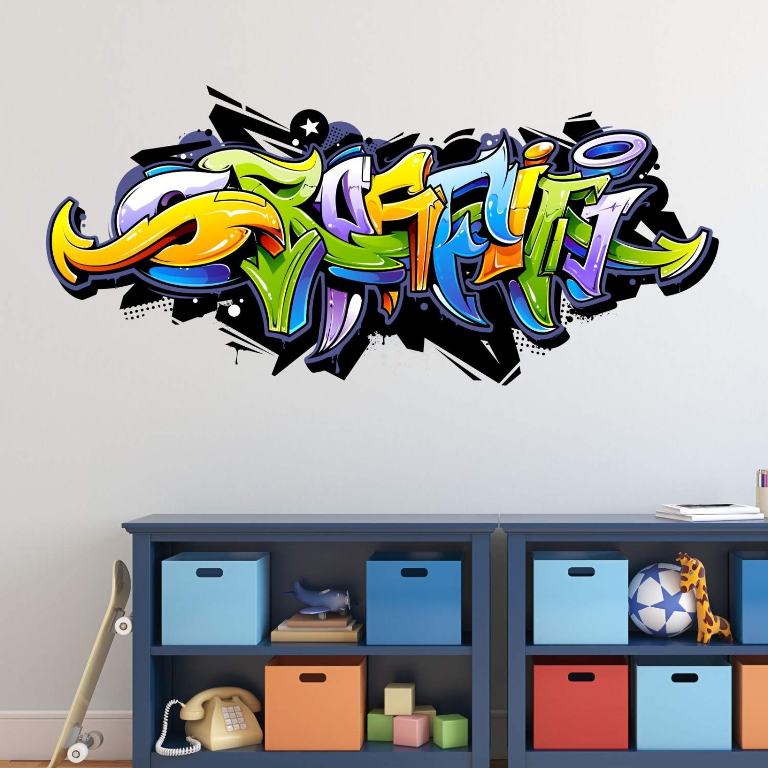 Nikima - Adesivo da parete per bambini, 158, motivo graffiti colorati, in 6 misure, decorazione da parete per la cameretta dei bambini, dimensioni 1500 x 670 mm