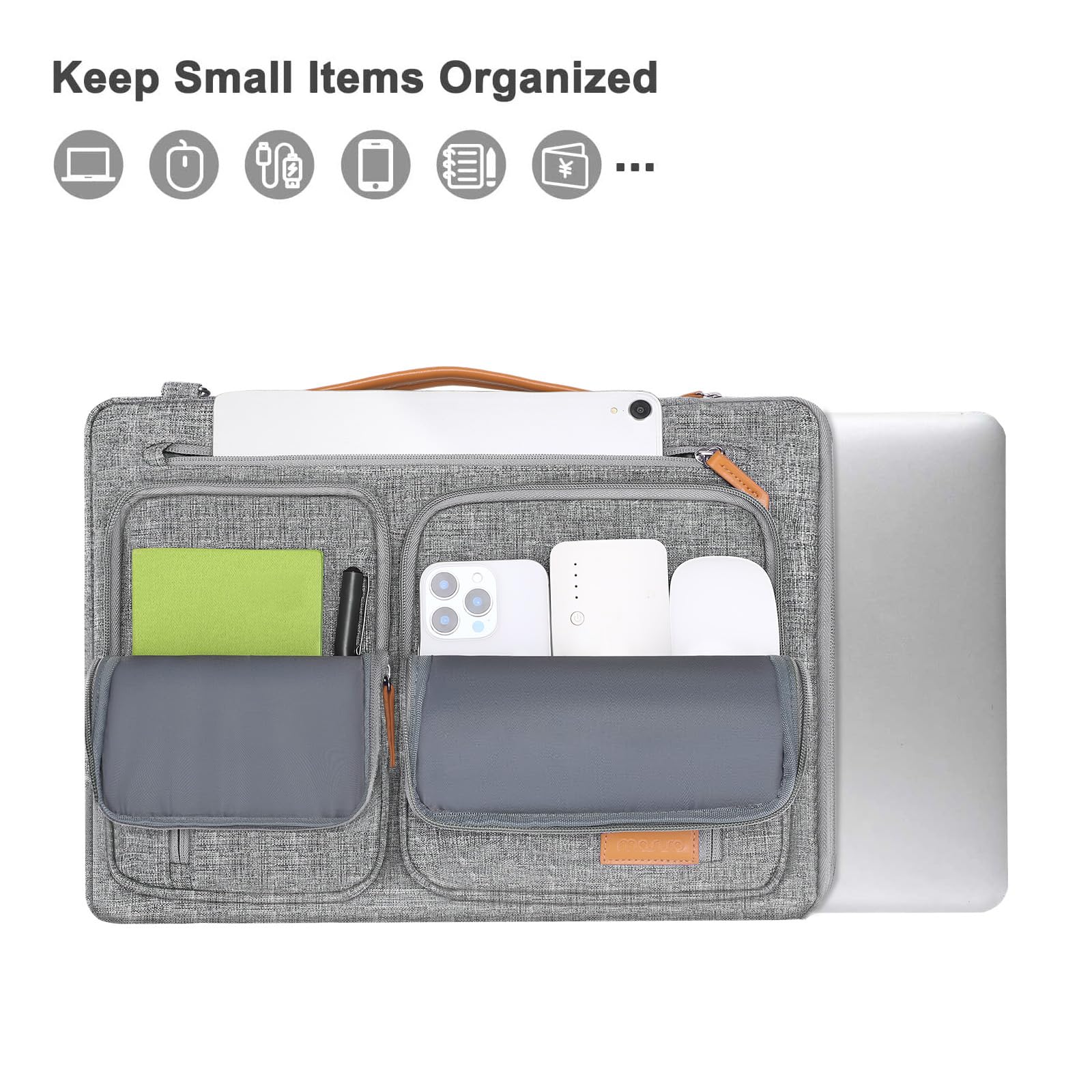 MOSISO 360 Protective Laptop Shoulder Bag, 15-15.6 inch Computer Bags Compatible with MacBook Pro 16, HP, Dell, Lenovo, Notebook, Side Open Messenger Bag with 5 Accessory Pockets & Belt, Gray