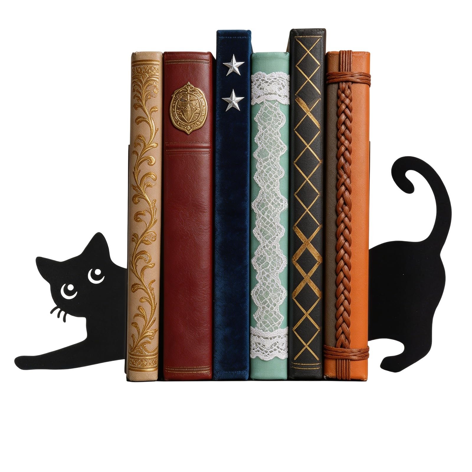 Cats Theme Bookend Decorative BookEnd for Shelf Decors Iron NonSlip Base Book Stopper for Reading Lover Decorative Book End