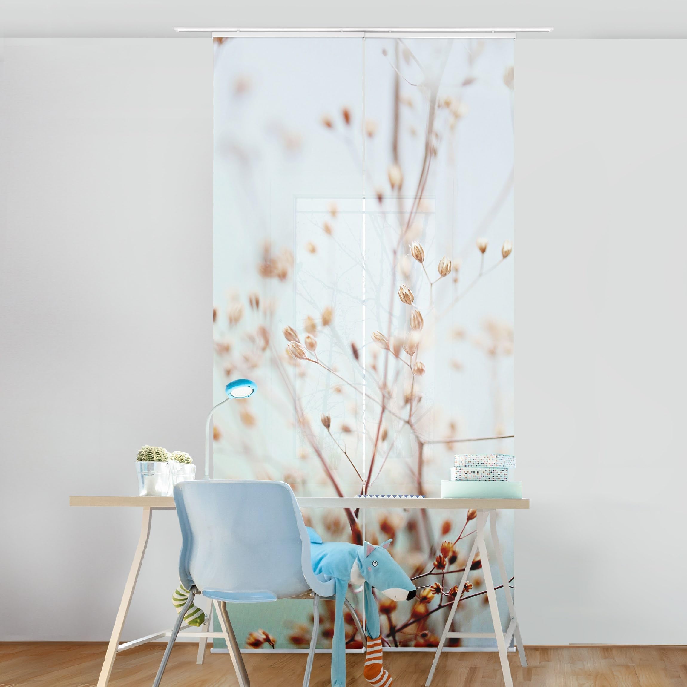 Schiebegardine halbtransparent 60er Paneel Klett Blumen Textil lichtdurchlässig - Gräser Modern Flächenvorhang beige Wohnzimmer Schlafzimmer 2444 (120x250 cm - 2er Set)