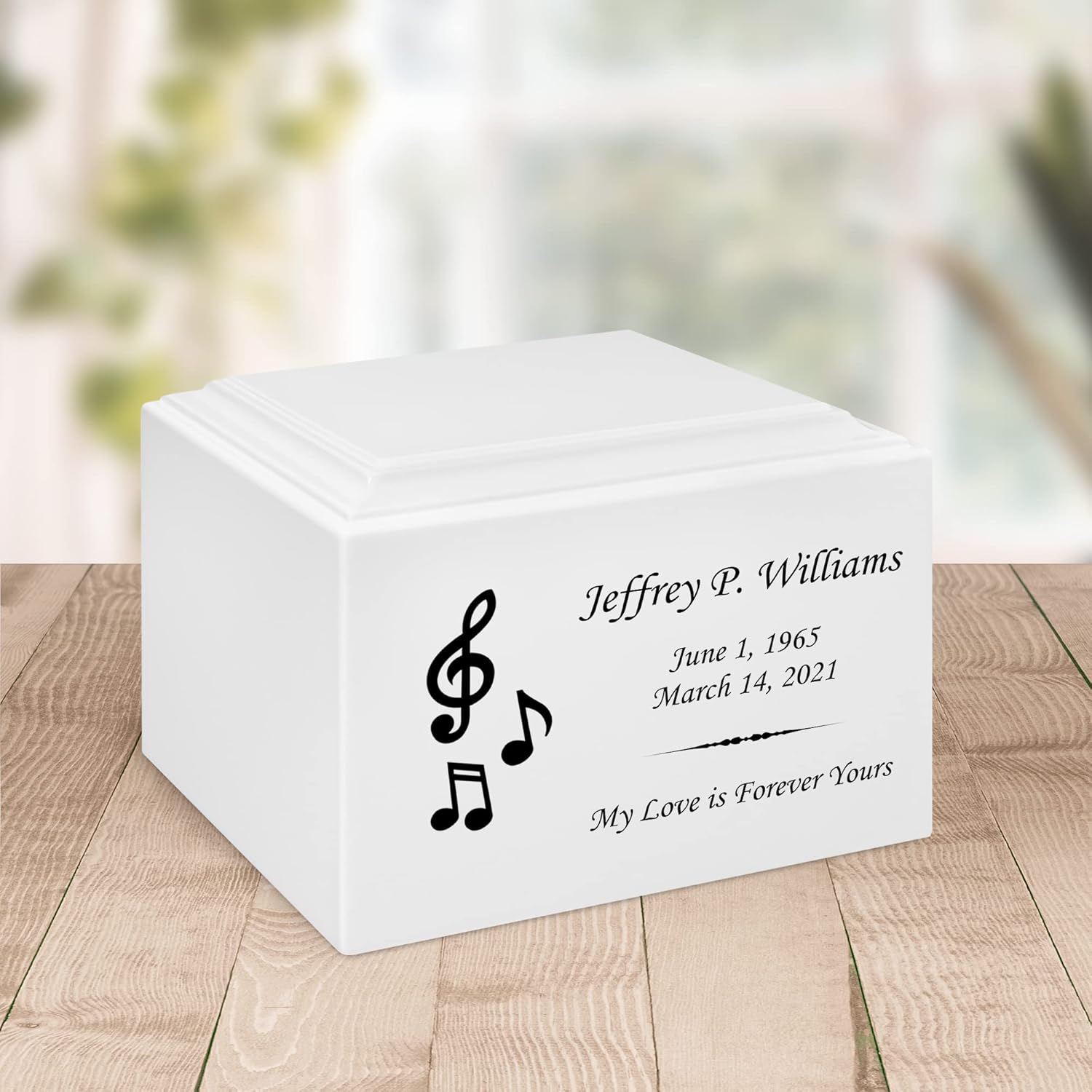 Stonewood Medium Custom Engraved Music Cremation Urn for Human Ashes - Composite Wood Cremation Urn for Adult Ashes - 110 Cubic Inch Capacity - Personalization Included