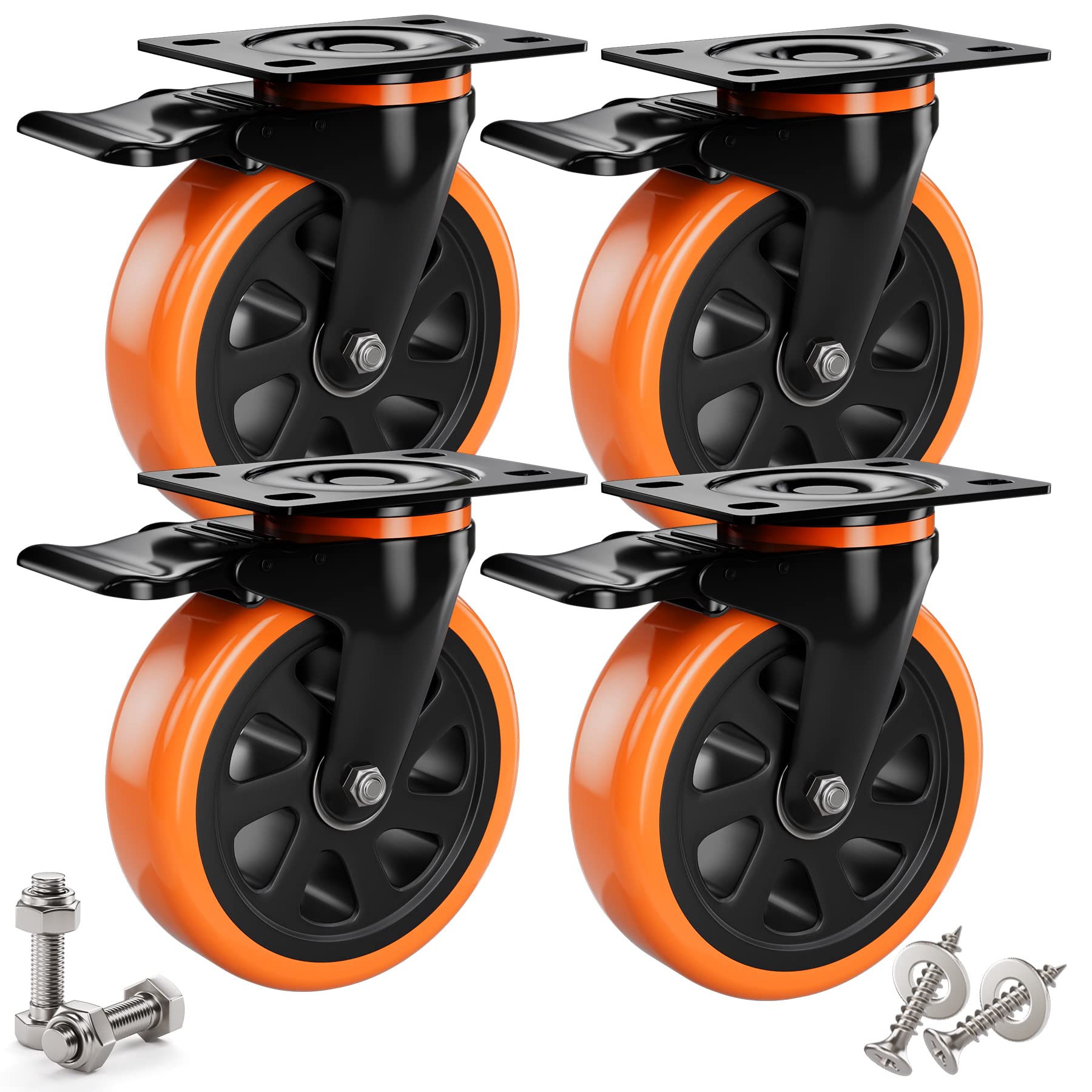 Set transportwielen, 125 mm, zwenkwielen met rem, 360° draaibaar, wit, belastbaar tot 100 kg per rol, industriële rollen van PRIO voor werkbank, gereedschapswagen en pallets