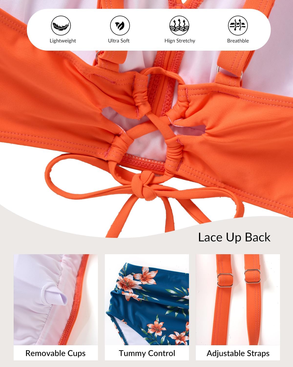 Yonique Women's Two Piece High Waisted Bikini Set Tummy Control Swimsuit Full Coverage Bathing Suit - Image 5