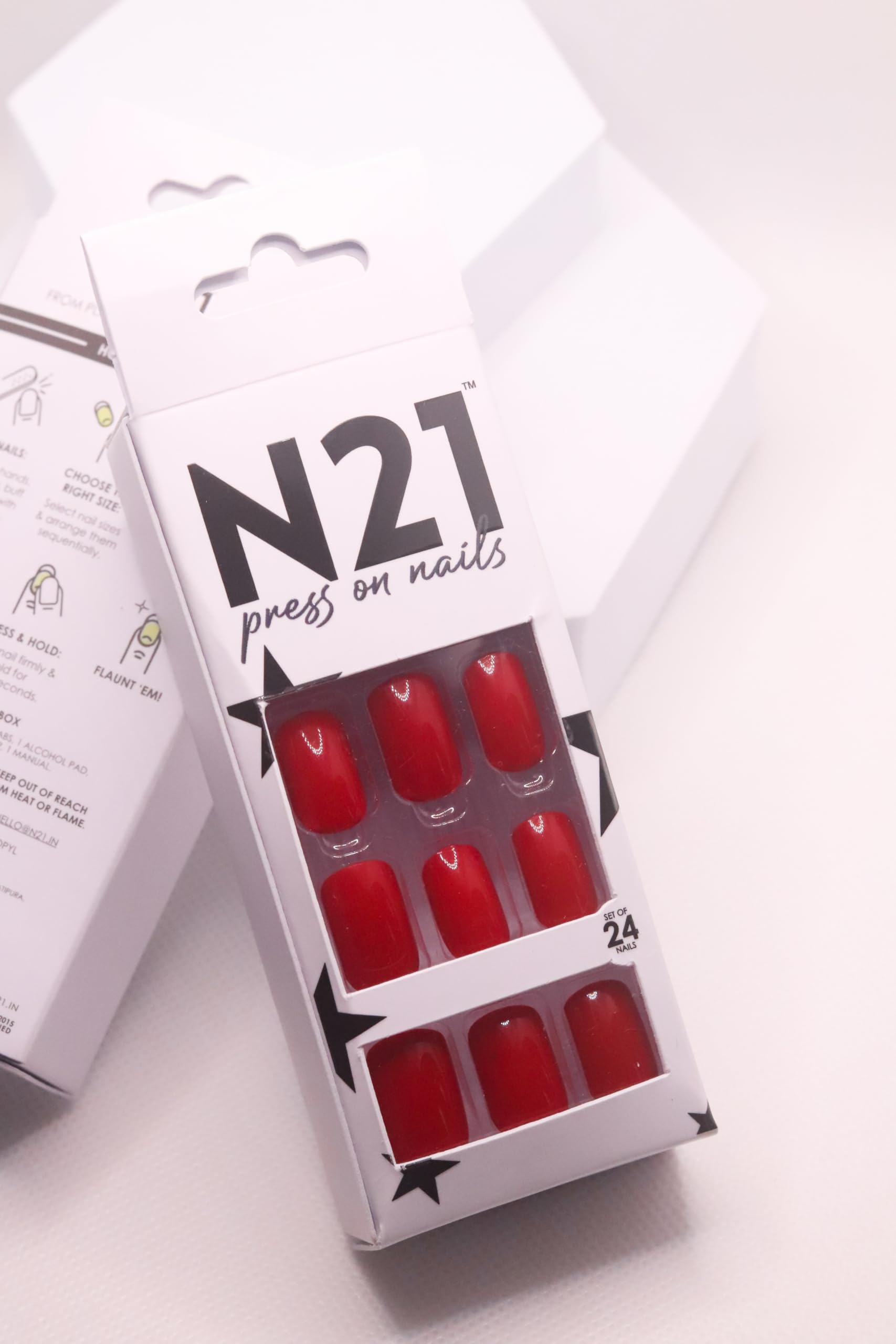 N21 Premium Press On Nails for Women | Reusable Artificial Nails with Glue | Long Lasting Fake Nails | Salon Quality Stick On Nails | Natural Look Nail Tips | Easy Apply| Trendy Designs for Girls & Women (Cherry Red)-image-11
