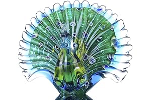 Mesmerizing Peacock Figurine: Hand Blown Art Glass Sculpture