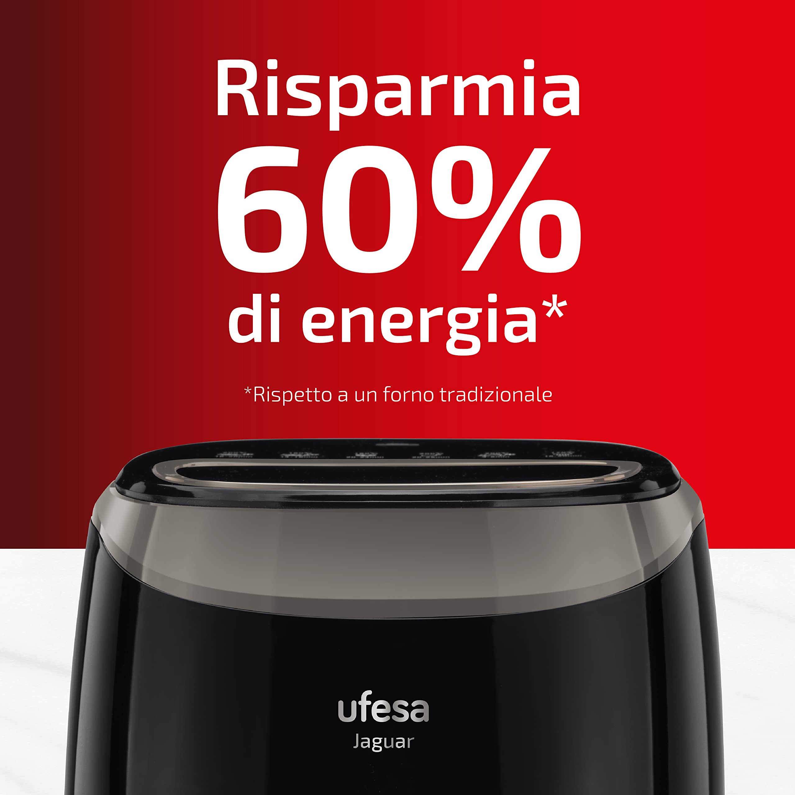 Ufesa Jaguar Friggitrice Aria Digitale Senza Olio da 3,5 L, 8 programmi preinstallati, 1200 W, Timer, Temperatura da 80ºC a 200ºC, Senza BPA ne PFOA, Cestello e vassoio antiaderenti