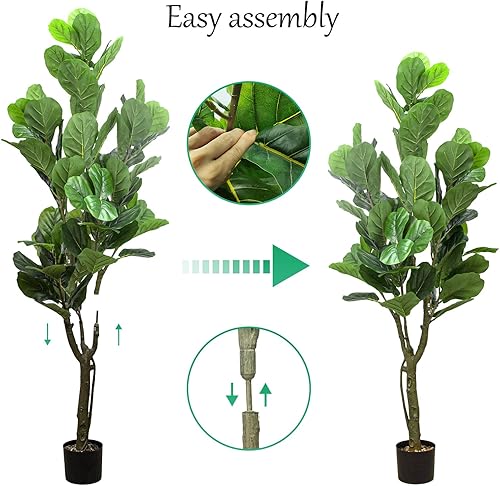 Miniatura 3 de SZHLUX Árbol de higuera artificial de hoja de violín de 5.2 pies, plantas artificiales para decoración del hogar en interiores, árbol de ficus