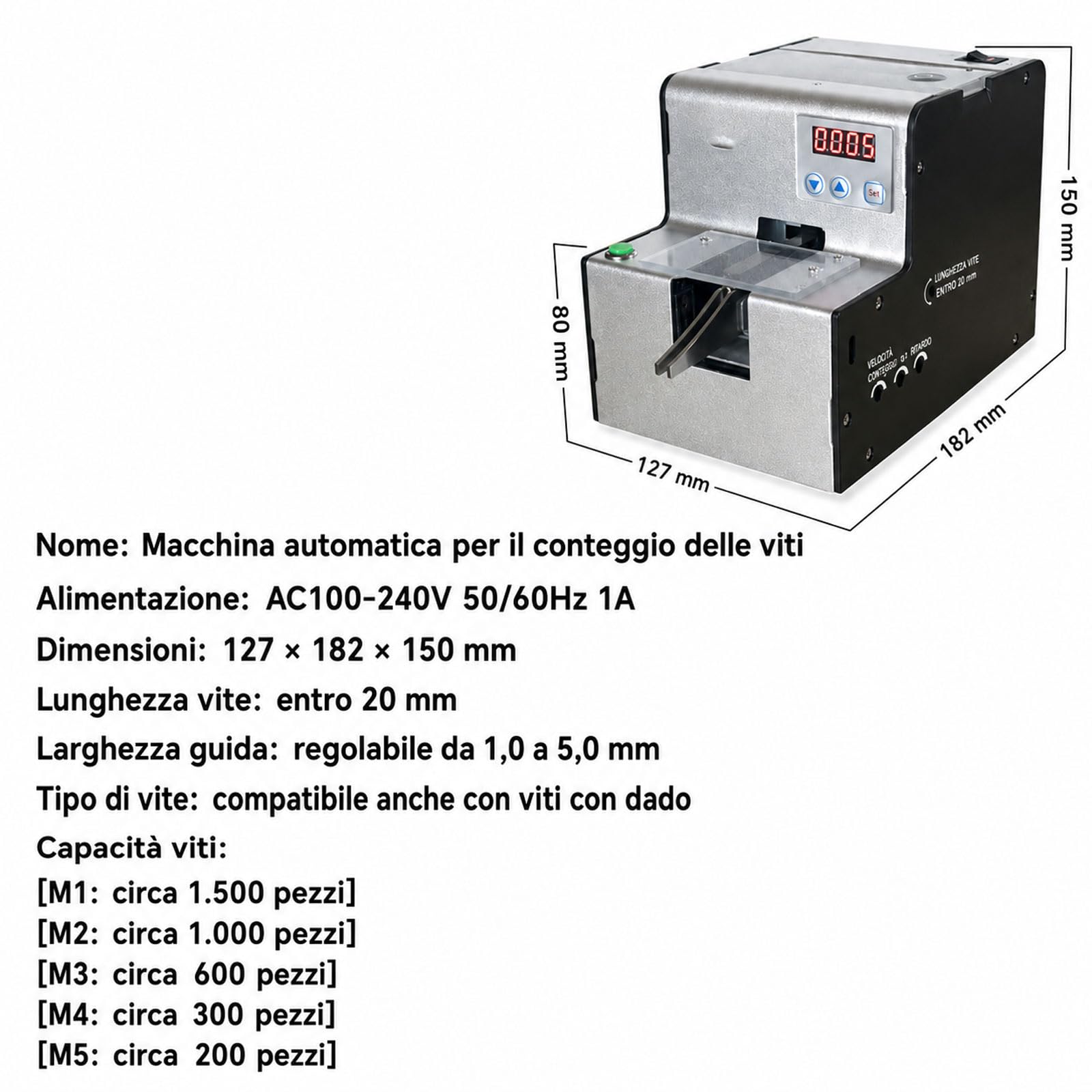 Macchina Contaviti Digitale, Contaviti Automatico, Contaviti Portatile Regolabile Da 1-5 Mm, Impostabile 0-9999, Per Testa Tonda, Testa Piatta, Viti Con Distanziali