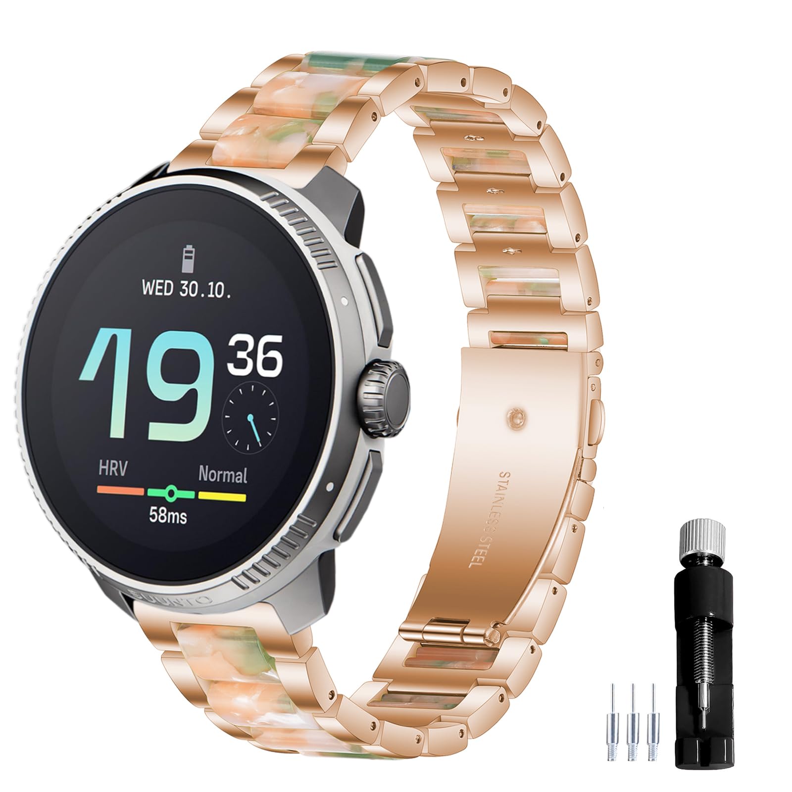 Gheper Resin Metal Band Compatible with ﻿﻿﻿﻿Suunto Race/Race S/Vertical /9 Peak Pro /9 Peak /5 Peak Smartwatch Accessory Replacement Wristband Strap