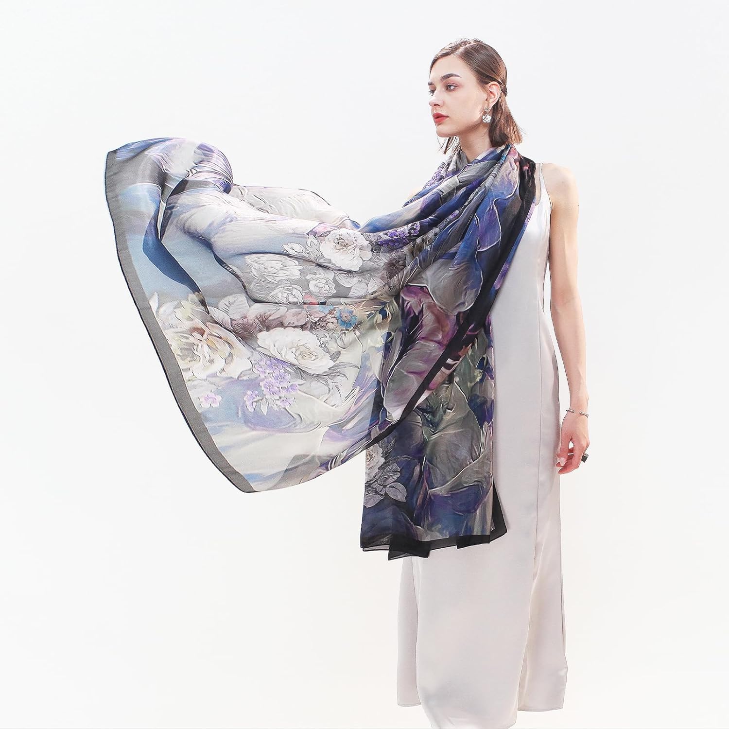 DANA XU Women's 100% Mulberry Silk Pashmina Shawl and Wraps Extra Large Floral Scarf for Evening Dresses, Soft Oversized - Image 7