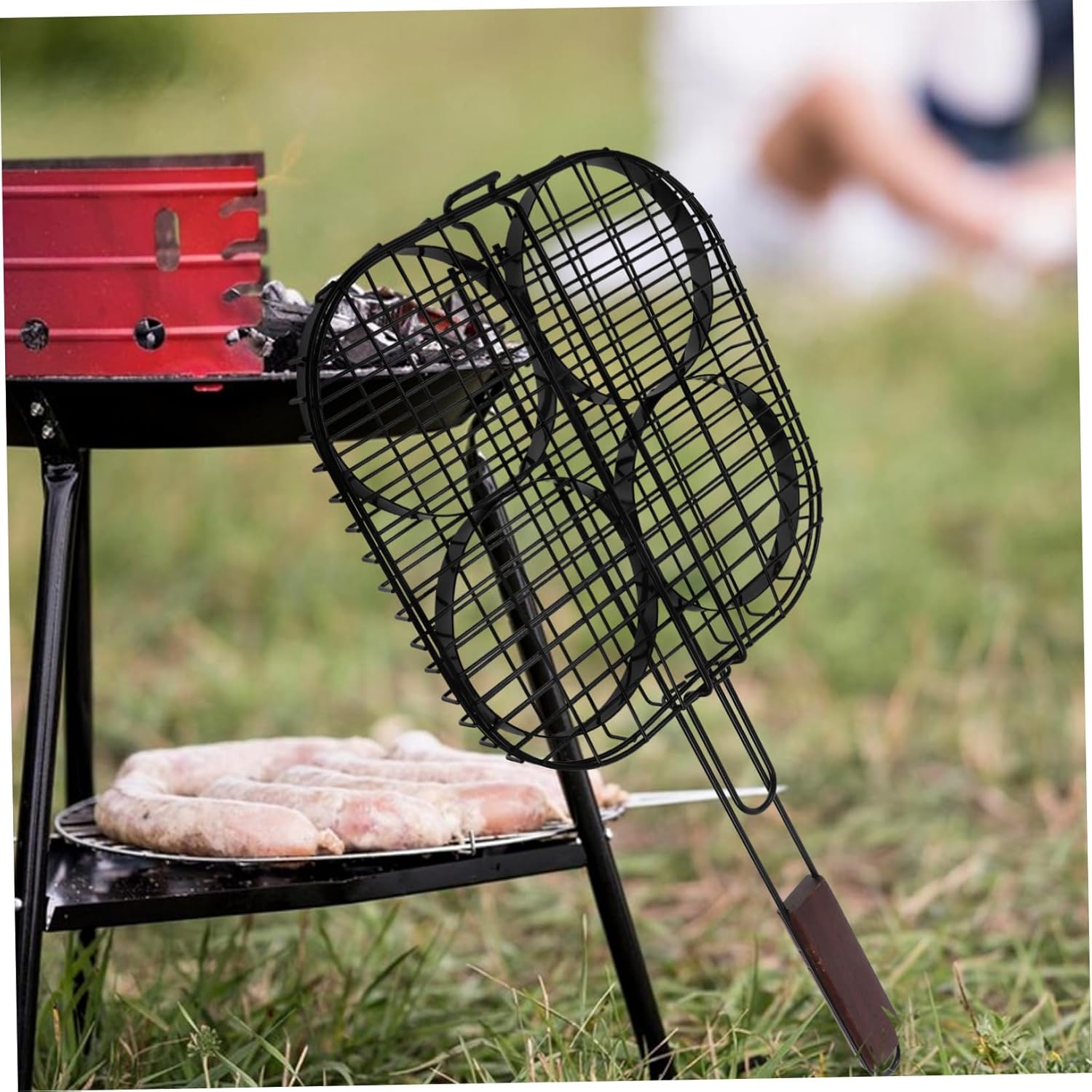Portable Bbq Grill Basket for Shrimp Vegetables Meat Folding Hamburger Broiler with Comfortable Handle for Outdoor Cooking Family Gatherings Easy to Clean Nonstick
