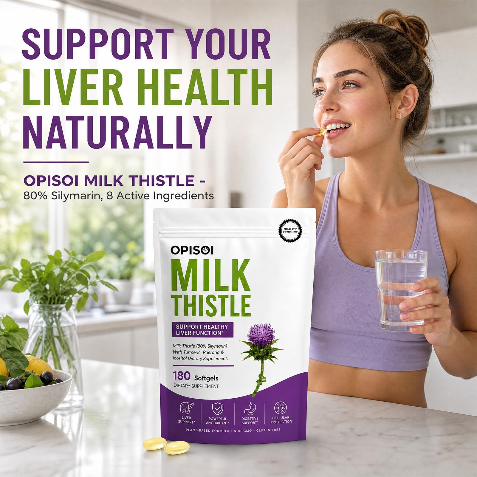 Milk Thistle 80% Silymarin Softgels with Turmeric Pueraria Inositol, Liver Antioxidant Supplement, Non‑GMO Gluten‑Free, 180 Softgels — Amazon image 7
