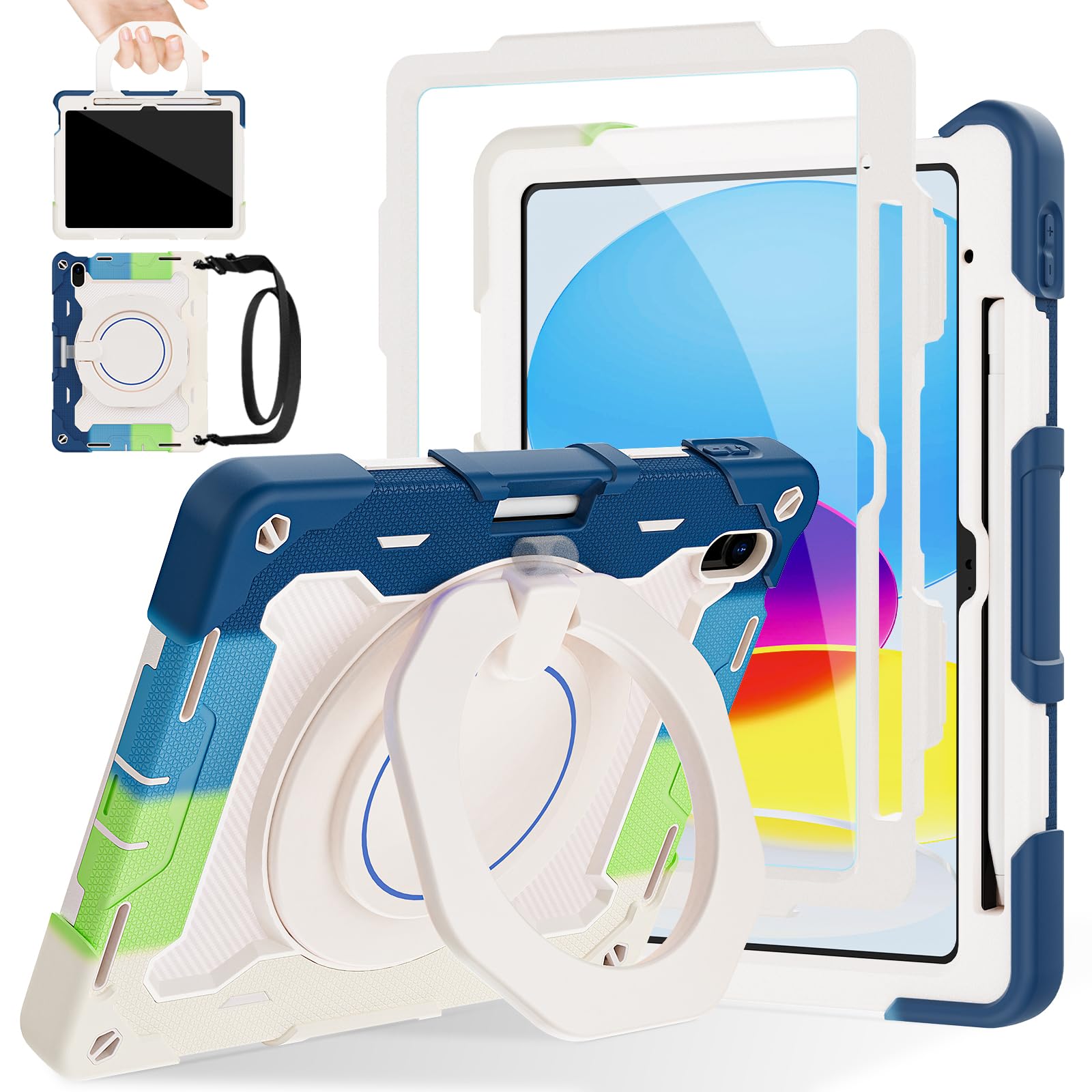 ROISKIN Case for iPad A16 11th Generation 11 Inch 2025, iPad 10th Generation Case 10.9" for Kids with Screen Protector,360 Kickstand & Handle,Pen