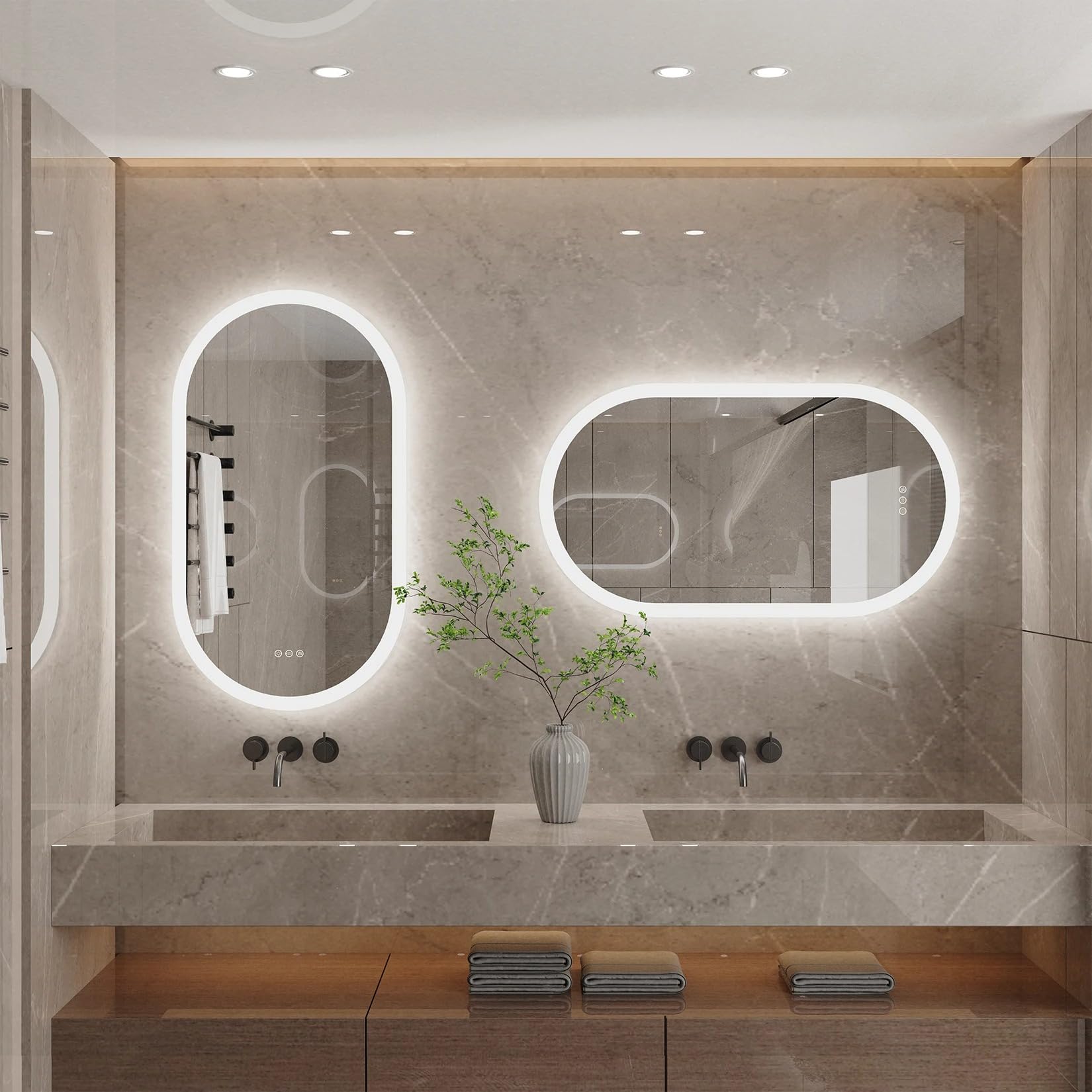 Genérico Espejo Baño con Luz Led Ovalado 80 x 50 cm Espejos de Baño Antivaho con Luz Retroiluminado Regulable Espejo Moderno Inteligente con Interruptor Tactil y Enchufe para Recibidor vestidor