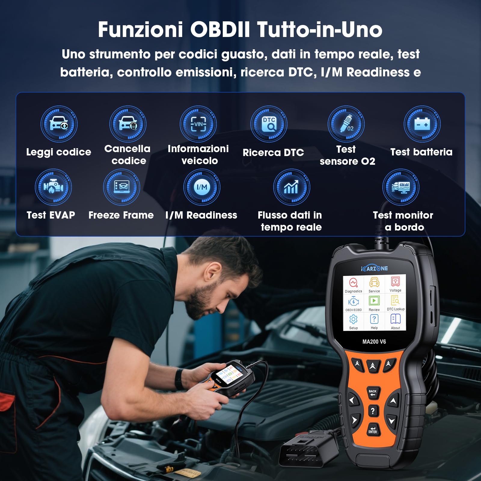 MA200 V6 Auto Diagnostica Tutte i Sistemi con 6 servizi per Ben.z/Land Rover/Porsche/BM.W/Volvo/V.A.G, Diagnosi Auto Professionale in Italiano, Olio/BMS/EPB/SAS/DP-F/TPMS Reset, Auto VIN