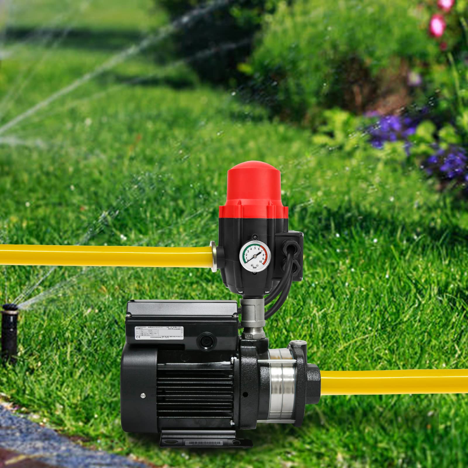 Ikodm Commande de pompe avec indicateur de bar et câble, Pressostat de 10 bar Marche/Arrêt Automatique Pression d'eau Constante pour Jardin Maison, Contrôle la pression de l'eau, Rouge