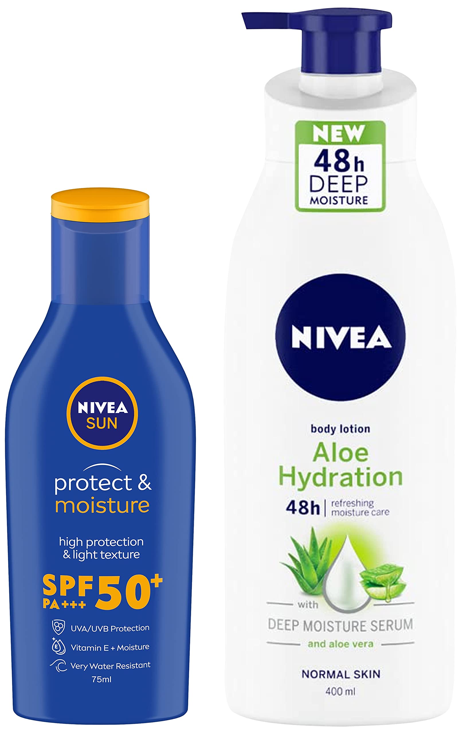 NIVEA Sun Lotion, SPF 50, With UVA & UVB Protection, 75 Ml & Body Lotion, Aloe Hydration, With Aloe Vera For Instant Hydration In Summer,All Skin, 400 Ml-image-2